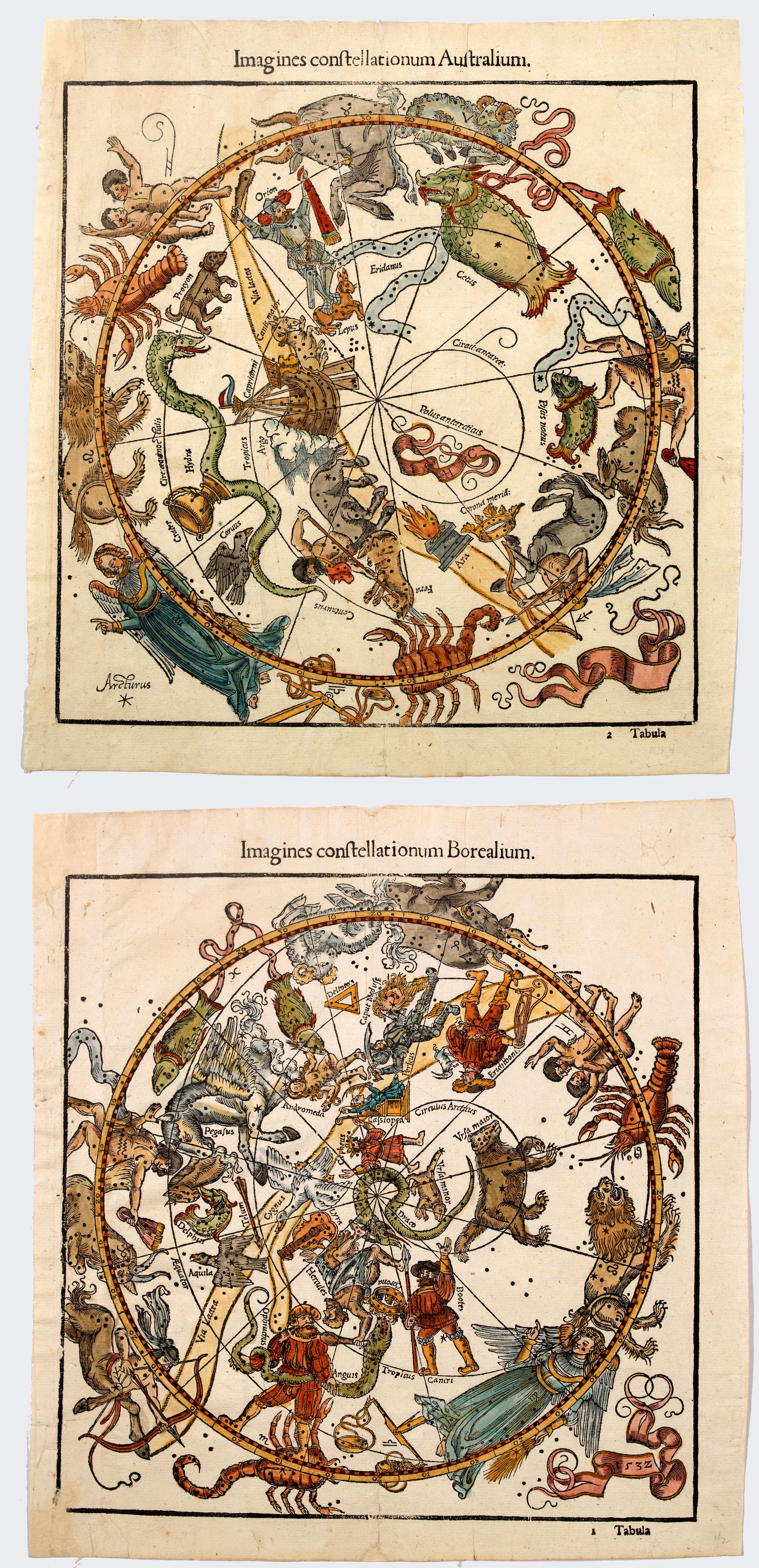 HONTER, Johannes., Imaginesconstellationum Australium / Imagines constellationum Boreallum., antique map, old maps