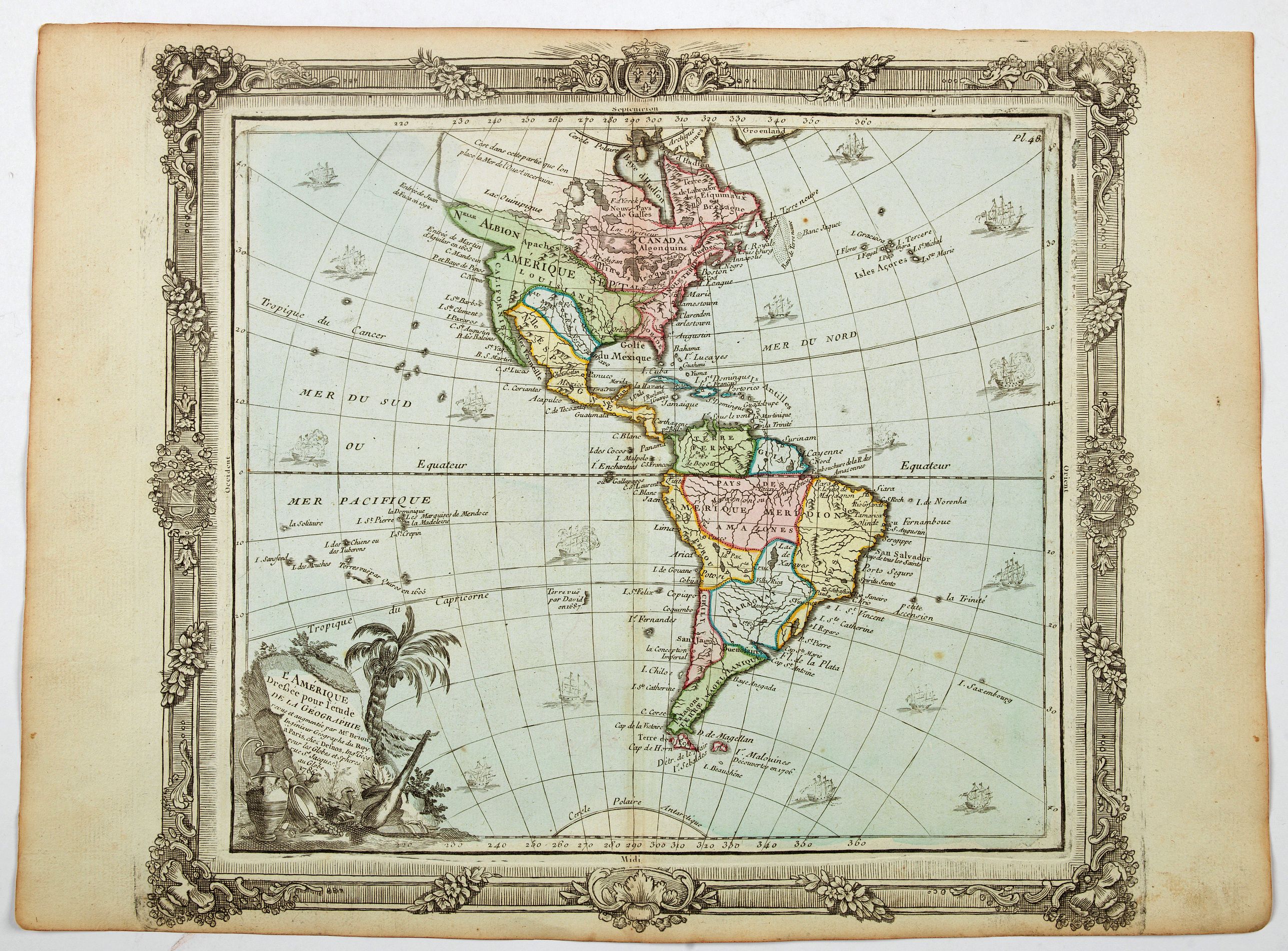 DESNOS / BRION., L'Amerique dressee pour l'etude de la geogrpahie. . ., antique map, old maps