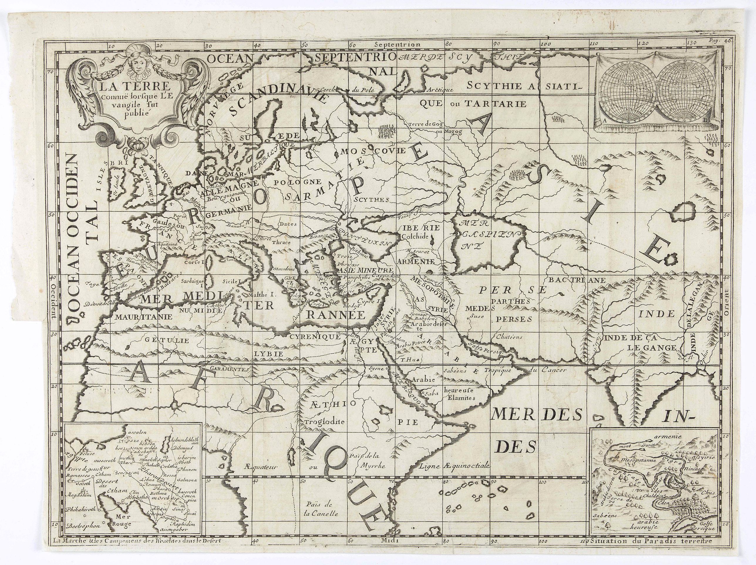 VITRE, A., La Terre connuë lorsque L'Evangile fut publié., antique map, old maps