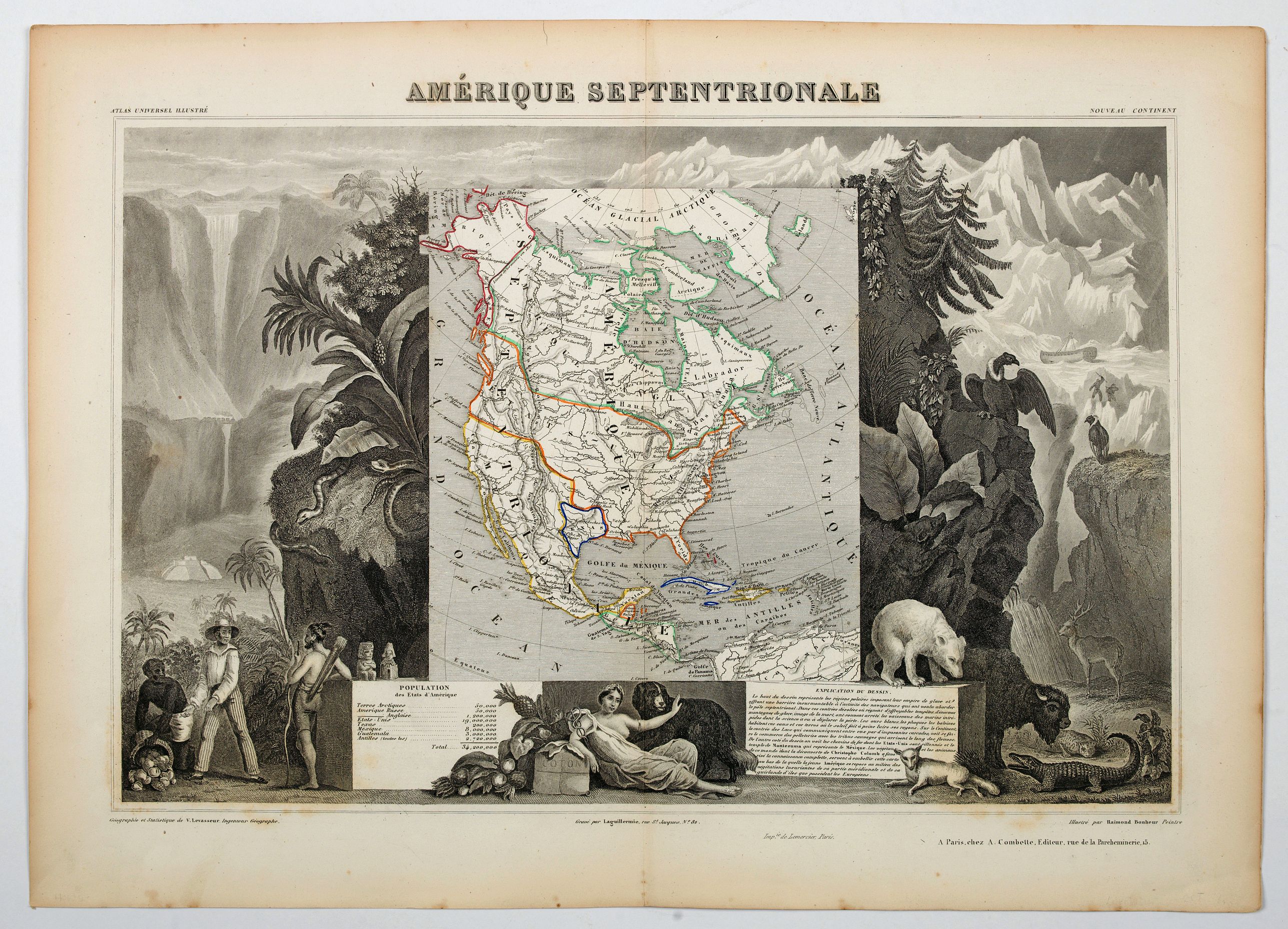 LEVASSEUR, V., Amerique Septentrionale., antique map, old maps