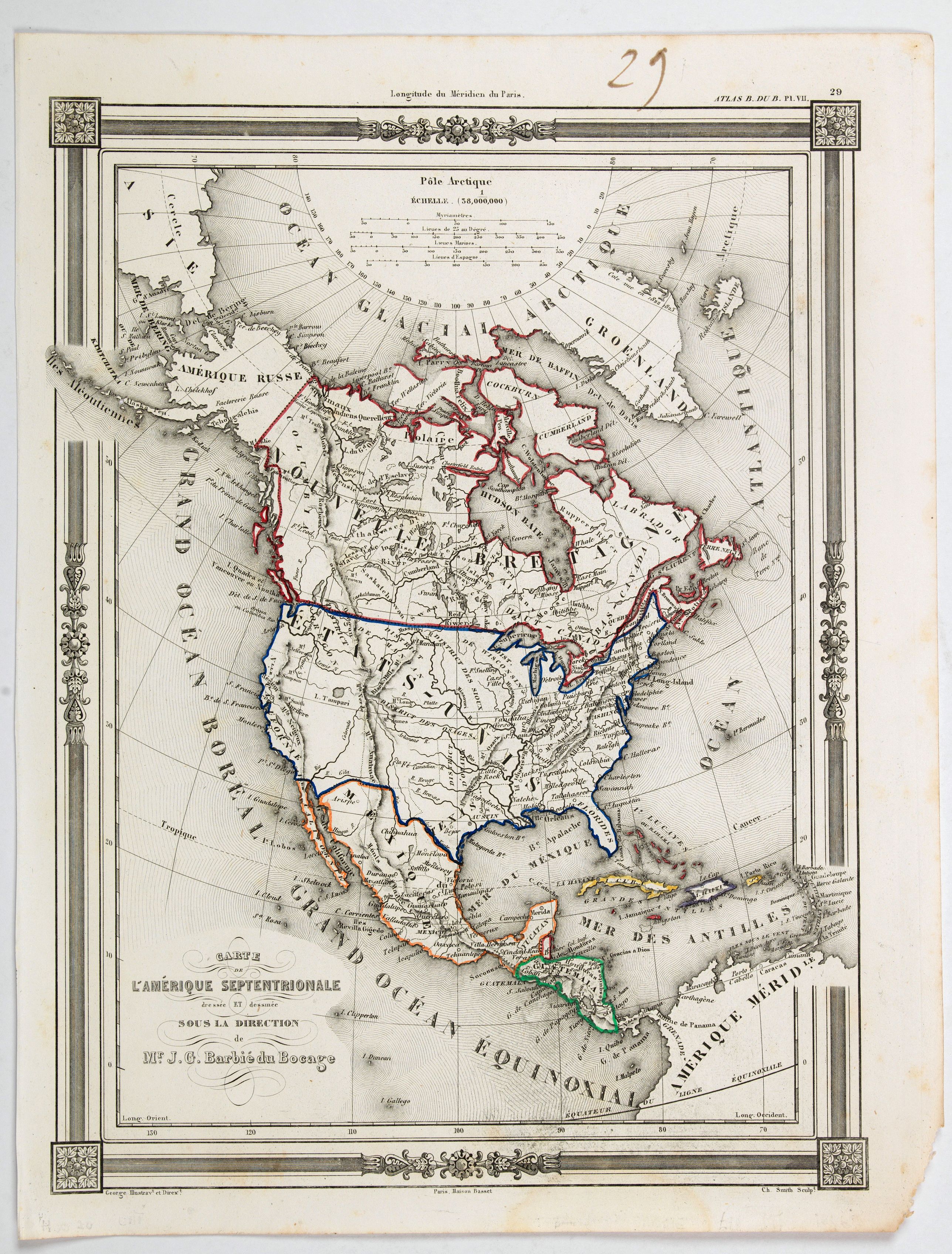 BARBIE du BOCAGE, J.G., Carte de L'Amerique Septentrionale dresee et dessinee, antique map, old maps