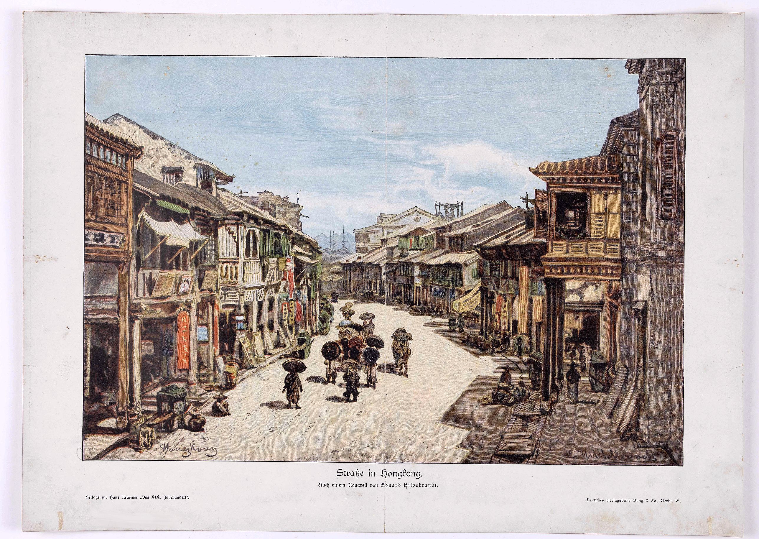 DEUTCHES VERLAGSHAUS BONG & CO., Strasse in Honkong. (Street in Hong Kong), antique map, old maps