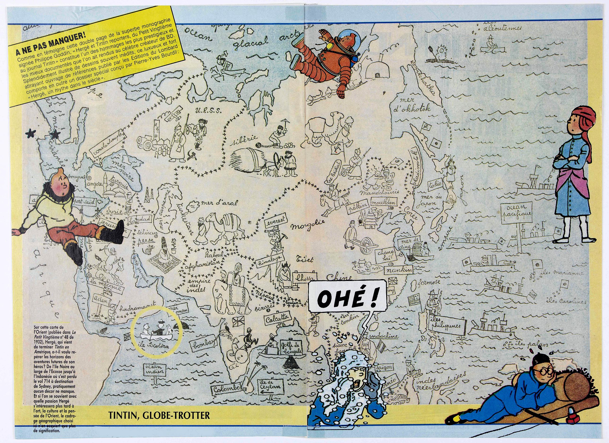 HERGE., Tintin, Globe-Trotter., antique map, old maps