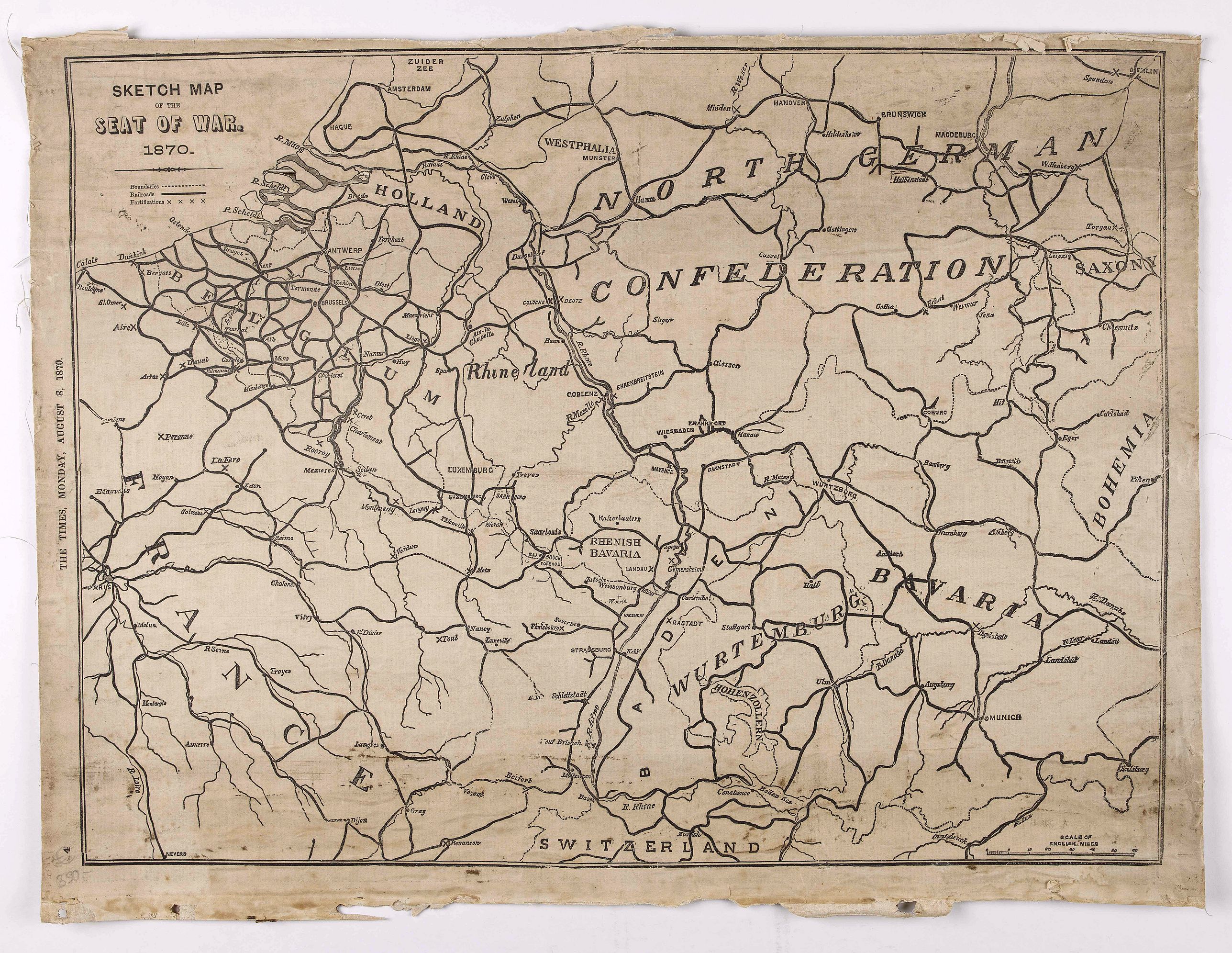 THE TIMES., Sketch map of the seat of war 1870., antique map, old maps