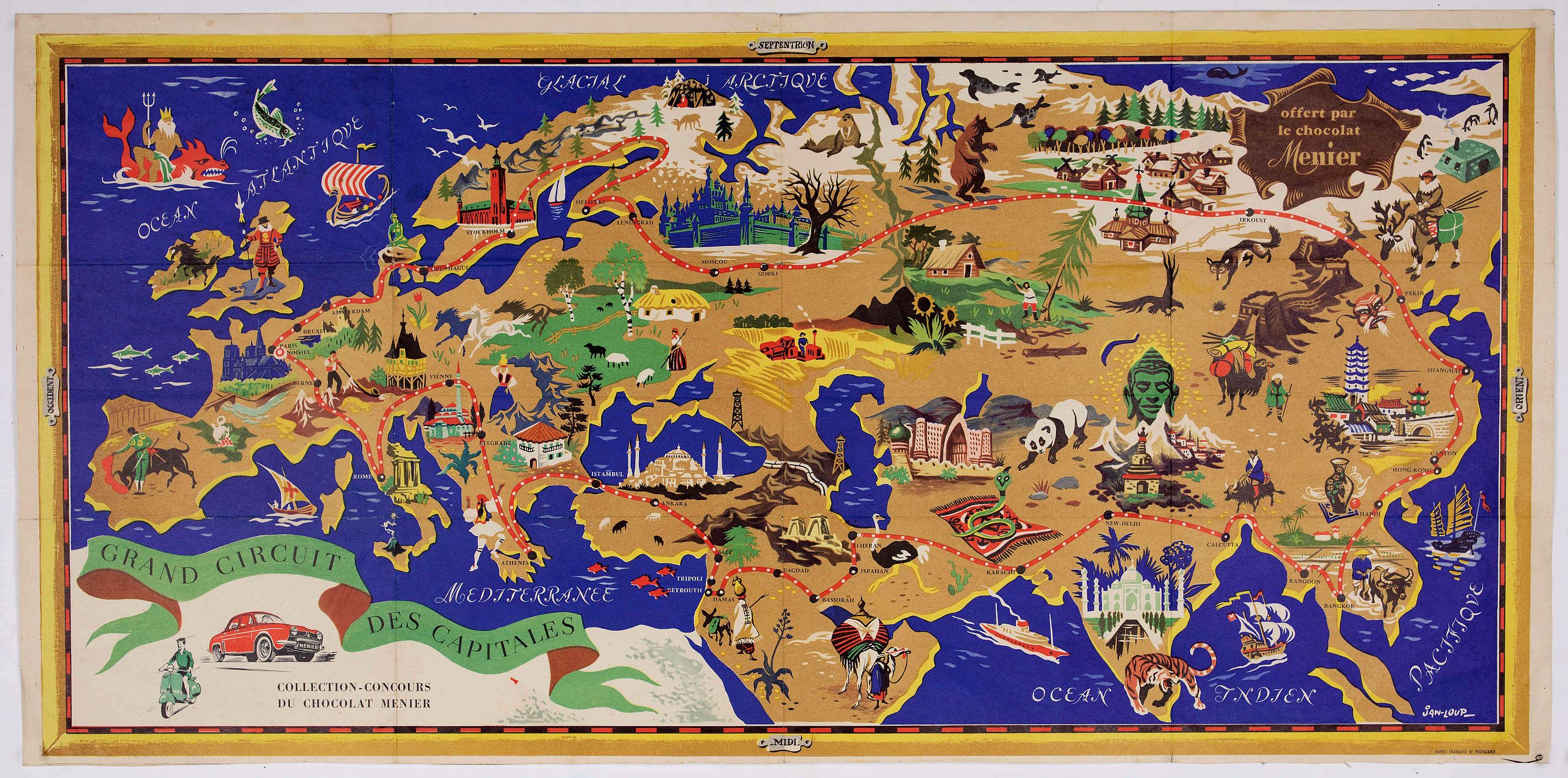 JANNOT, J-L., Grand circuit des capitales. Offert par le chocolat Menier., antique map, old maps