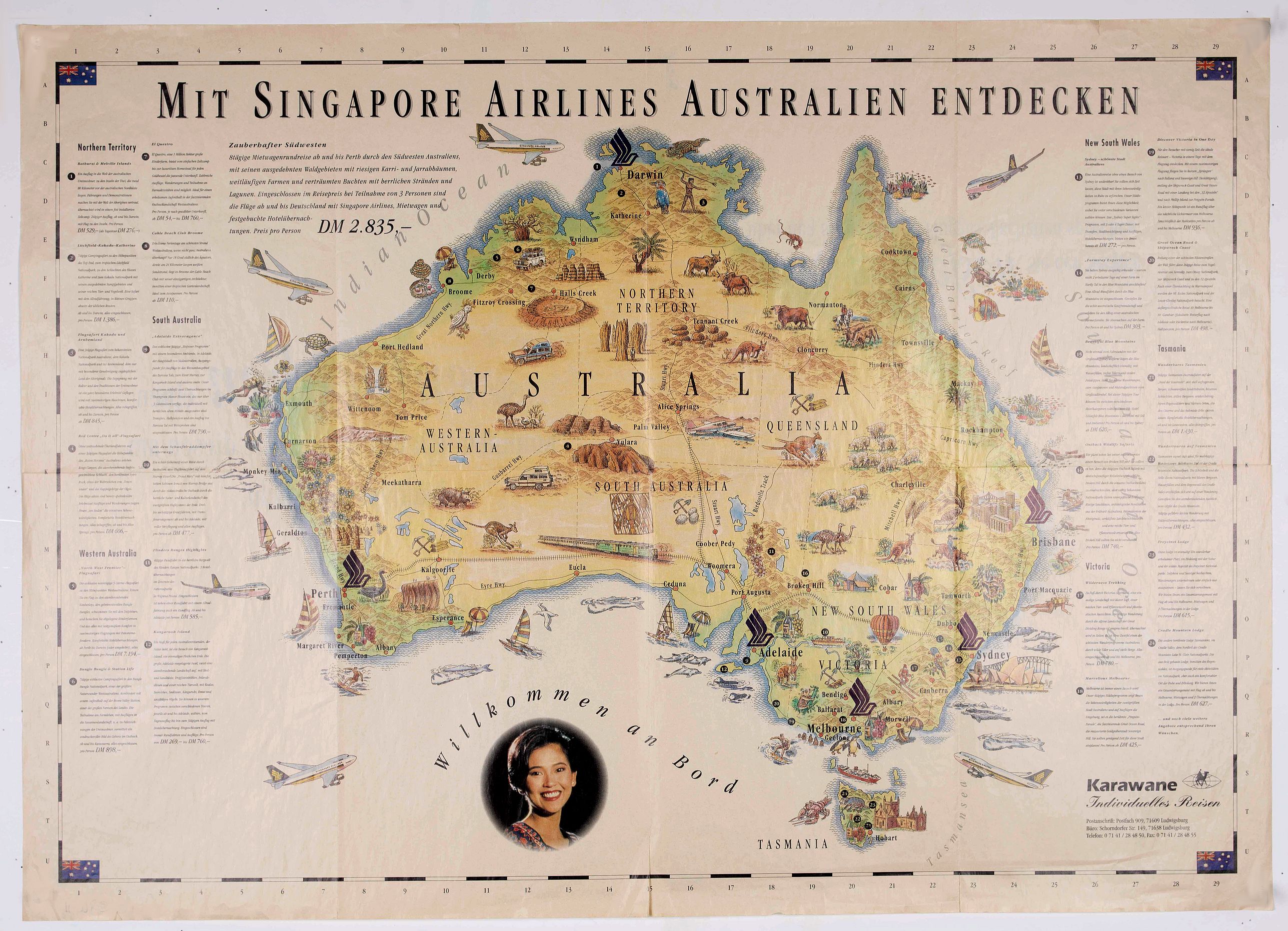 SINGAPORE AIRLINES / KARAWANE, Mit Singapore Airlines Autralien Entdecken., antique map, old maps