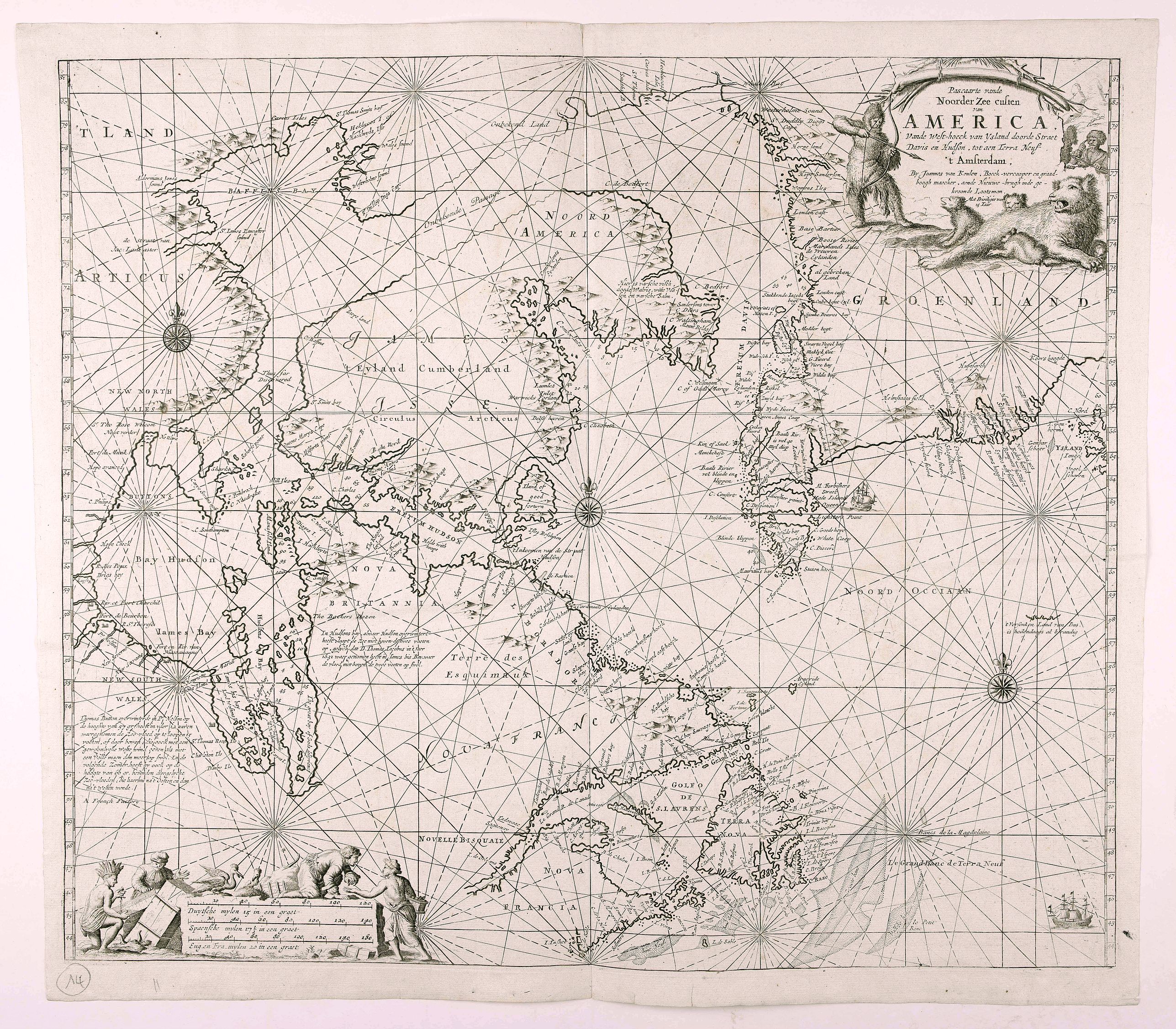 VAN KEULEN, G, Pascaarte vande Noorder Zee Custen van America, vande West-Hoeck van Ysland doorde…, antique map, old maps