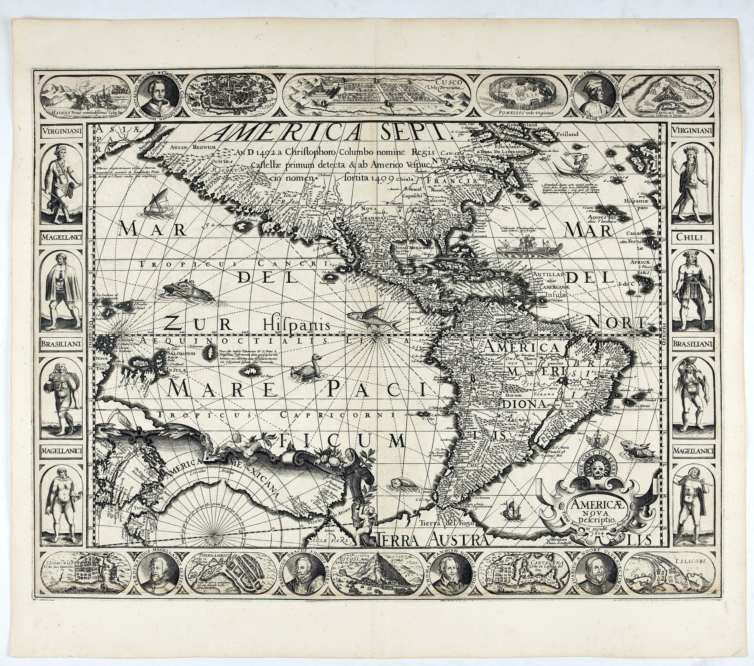 KAERIUS, P., Americae Nova Descriptio, antique map, old maps