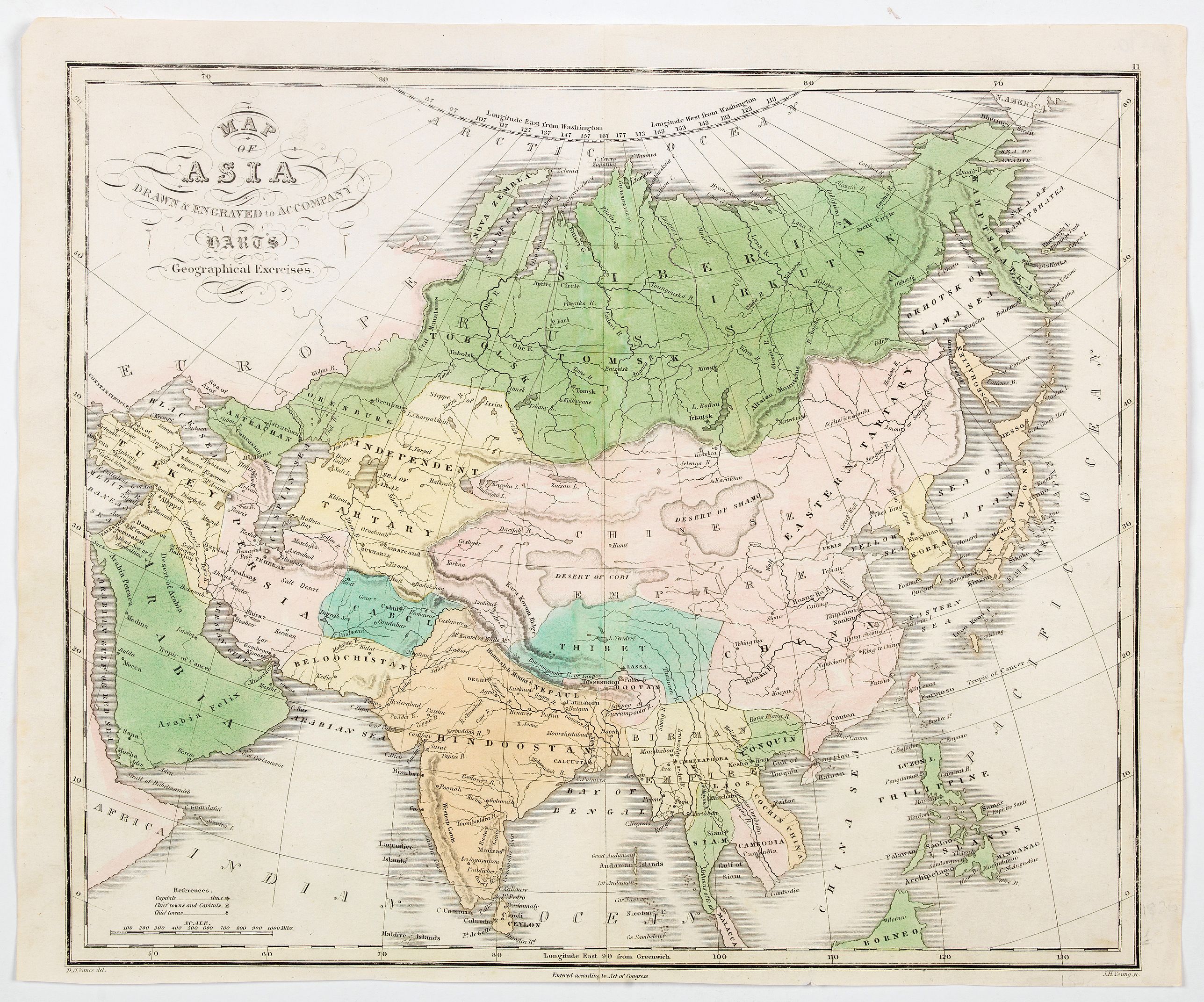 HART, Joseph, C., Map of Asia drawn & engraved to accompany Hart's Geographical Exercises., antique map, old maps