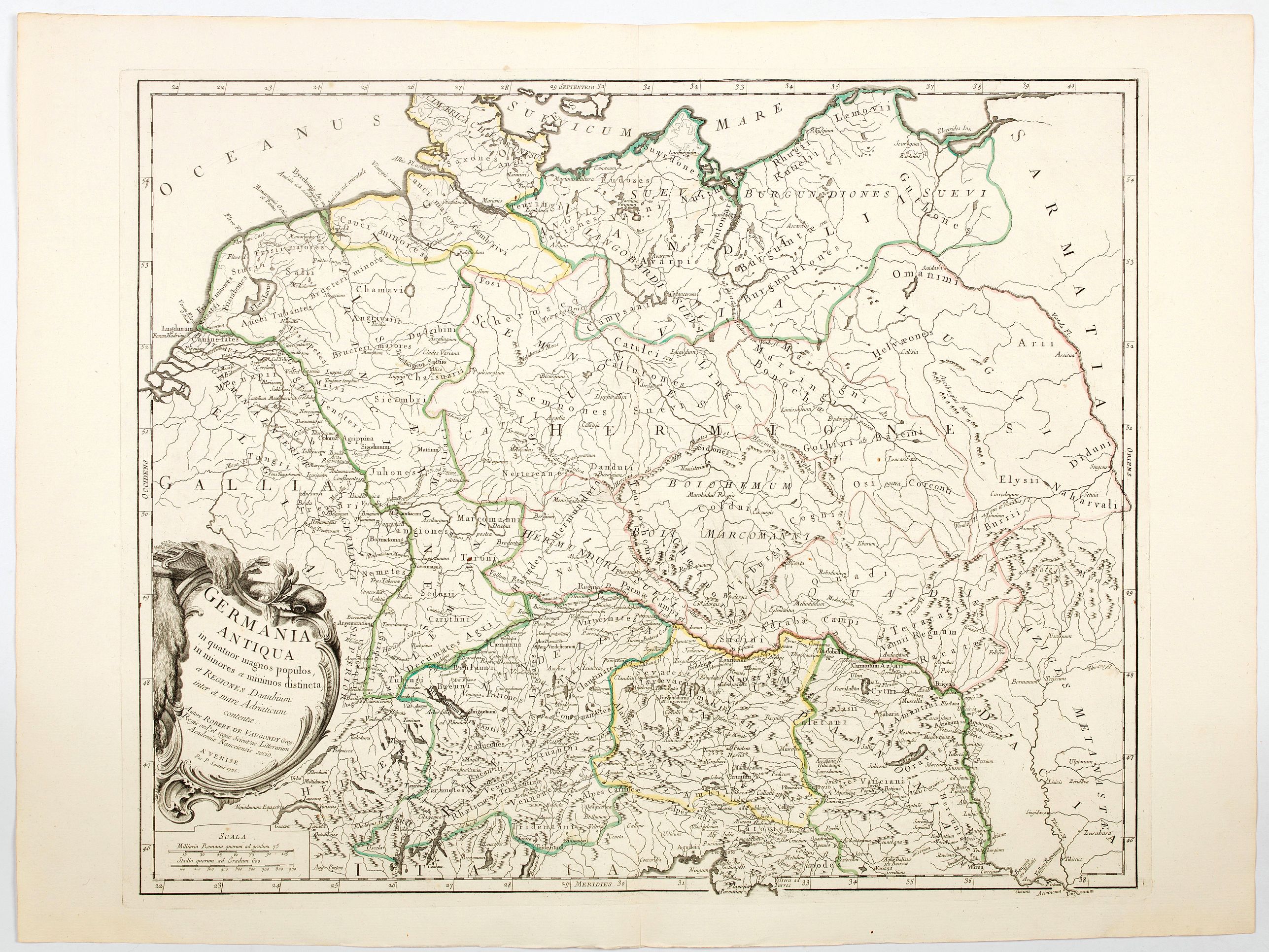 SANTINI, P. / REMONDINI, M., Germania Antiqua in quatuor magnos populos. . ., antique map, old maps