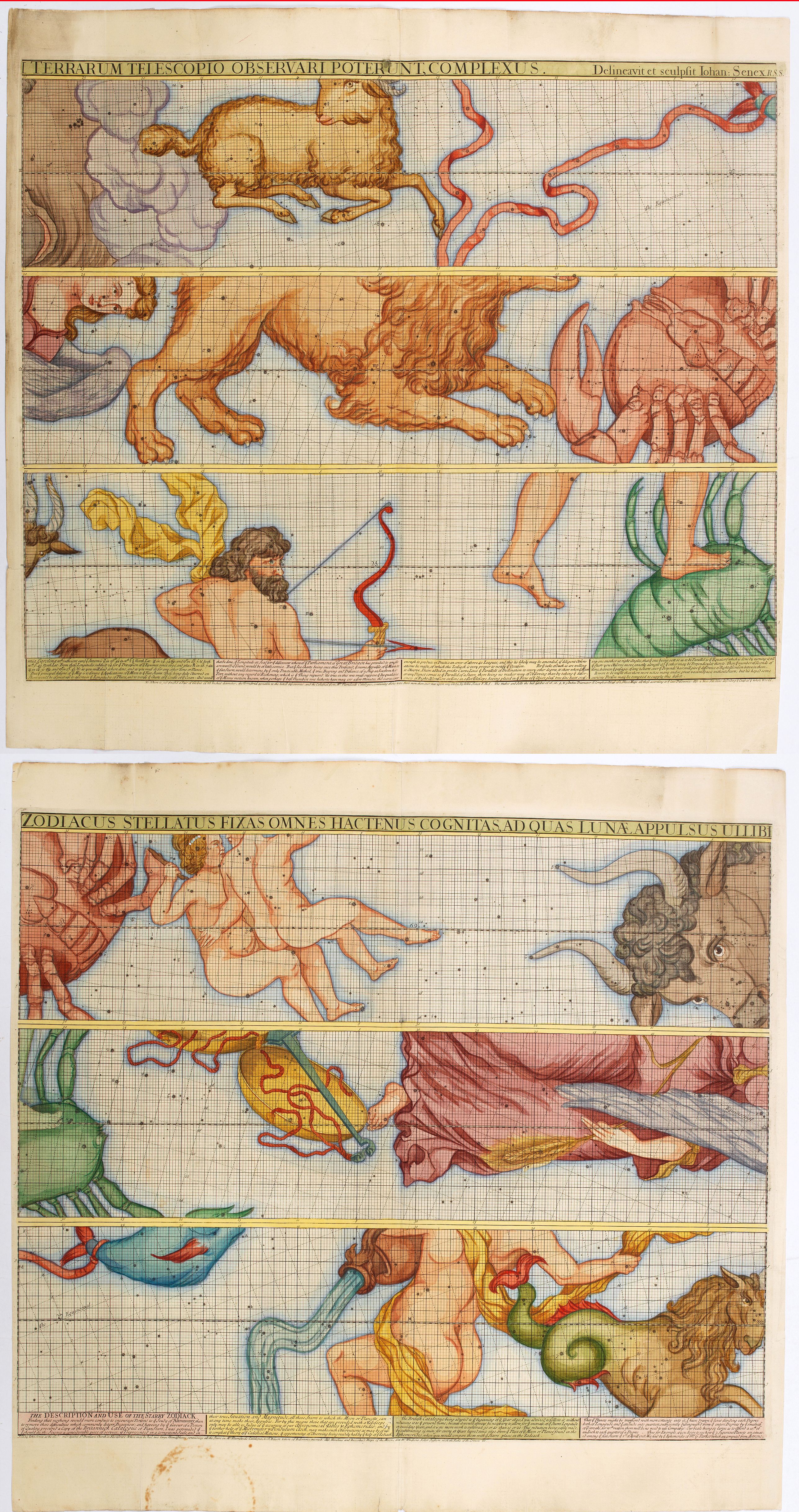 SENEX, John., Zodiacus Stellatus Fixas Omnes Hactenus Cognitas, Ad Quas Lunae Appulsus Ullibi Terrarum Telescopio Poterunt, Complexus., antique map, old maps