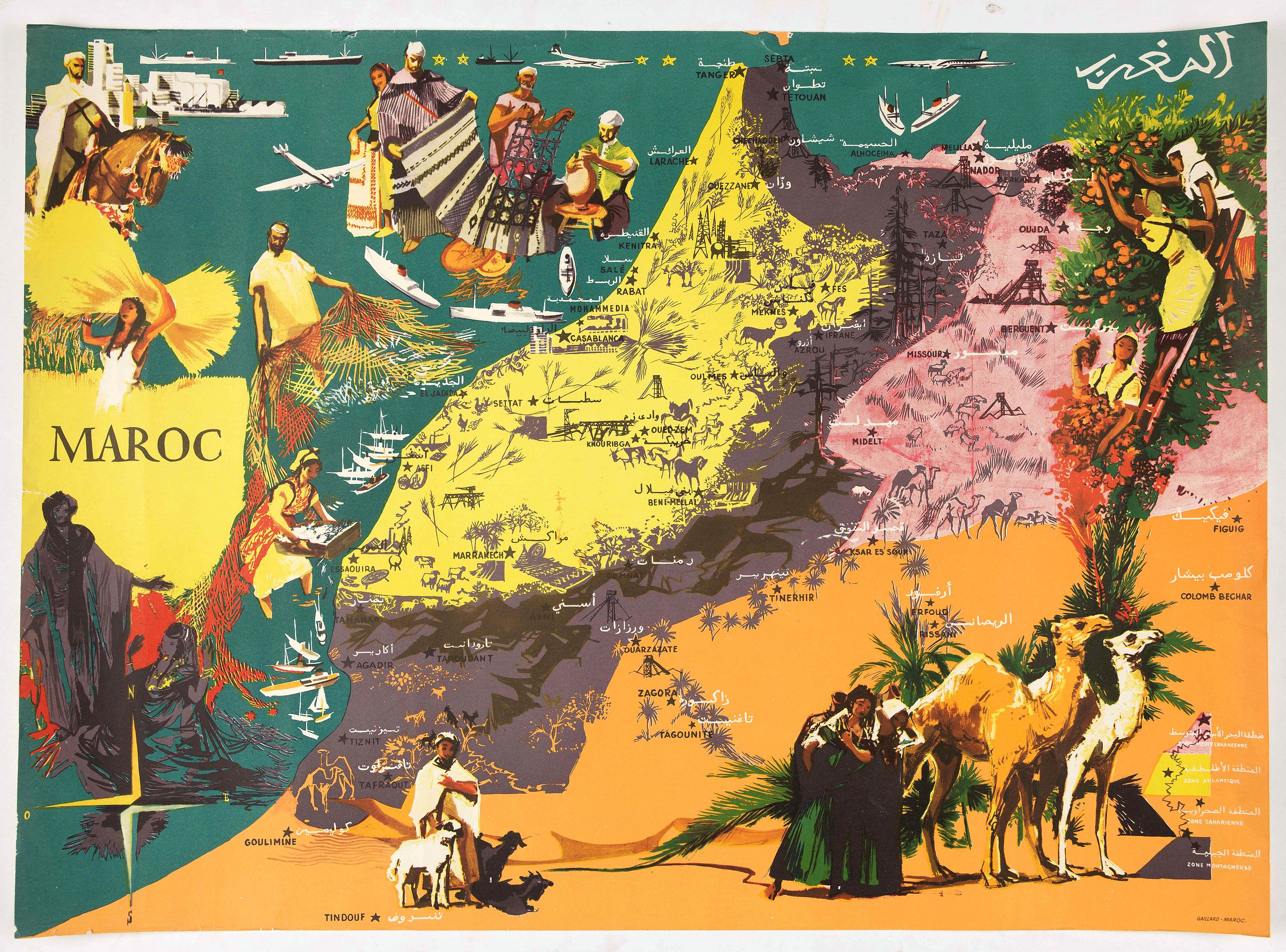 GAILLARD, Maroc., antique map, old maps