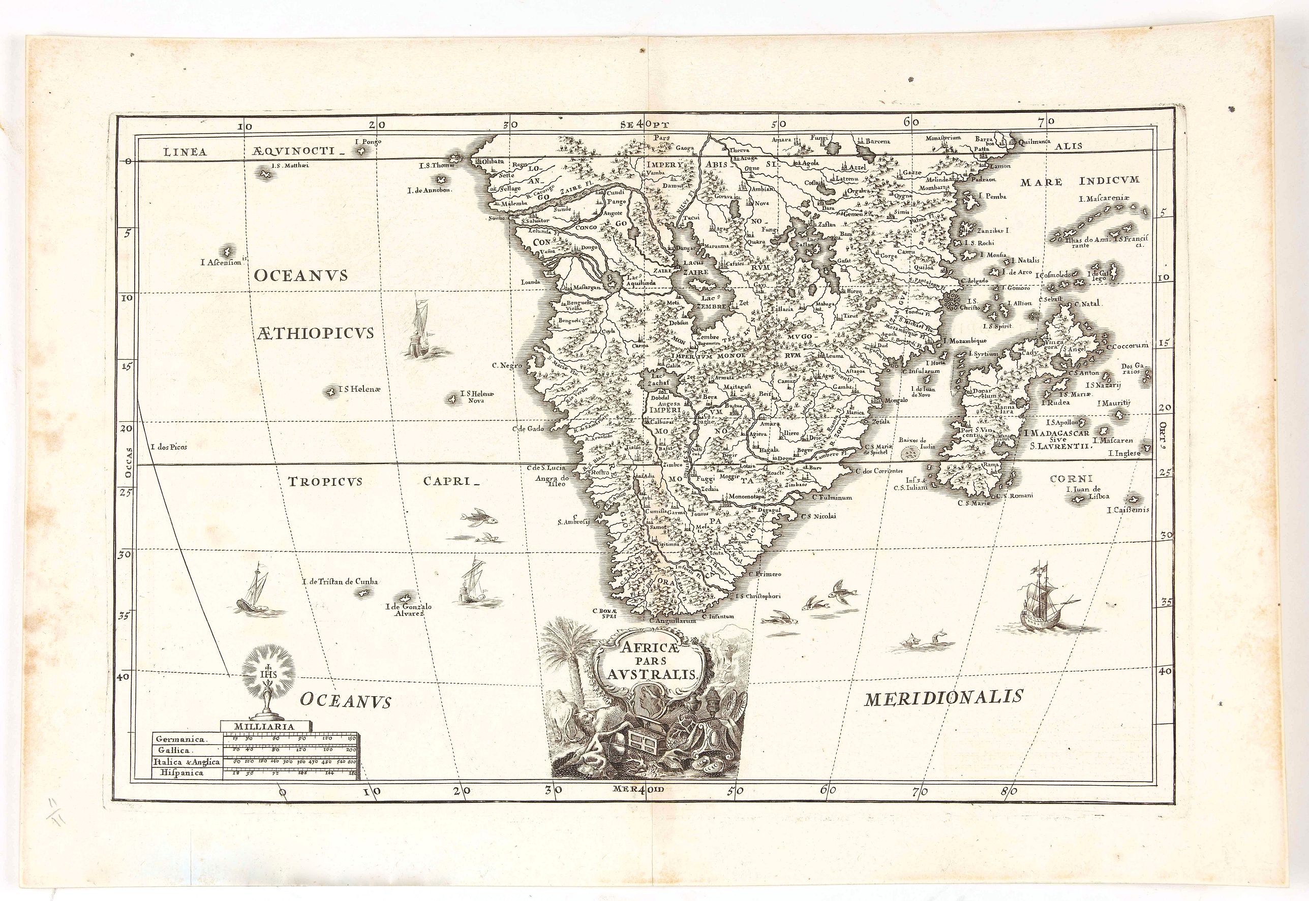 SCHERER, H., Africae Pars Australis., antique map, old maps