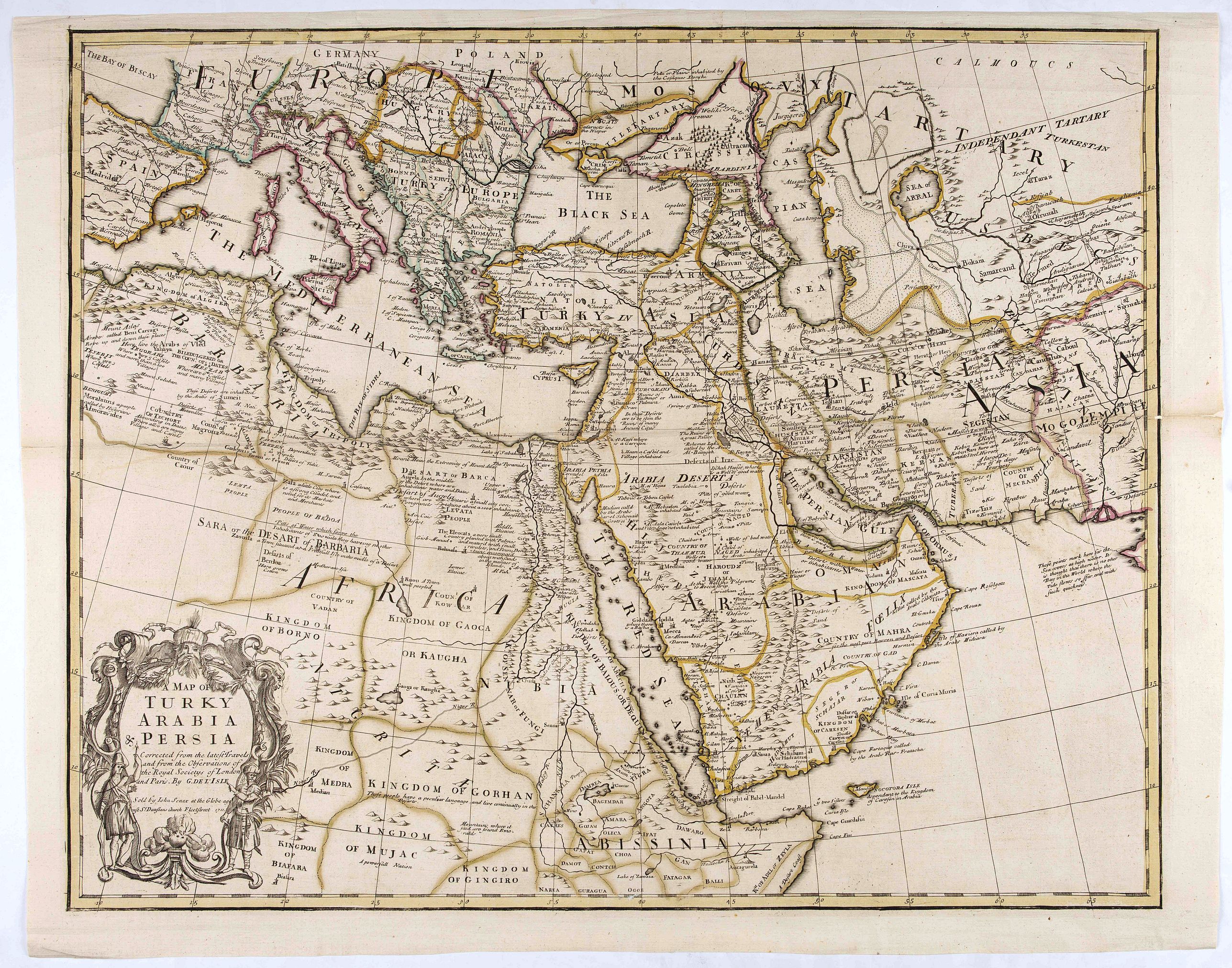 SENEX, J., A Map of Turky, Arabia And Persia. Corrected from the latest Travels. . ., antique map, old maps