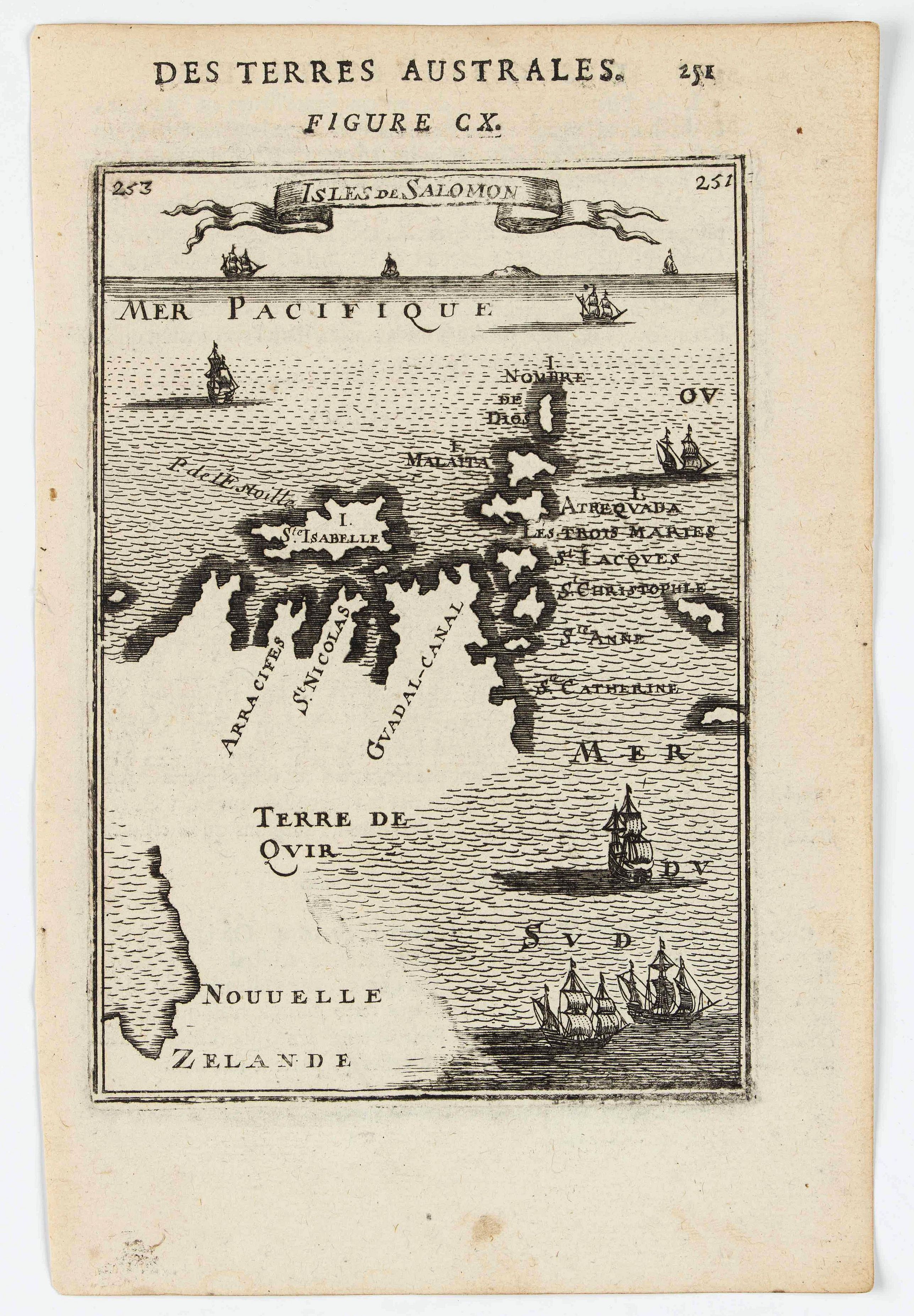 MANESSON MALLET, A., Isles de Salomon., antique map, old maps