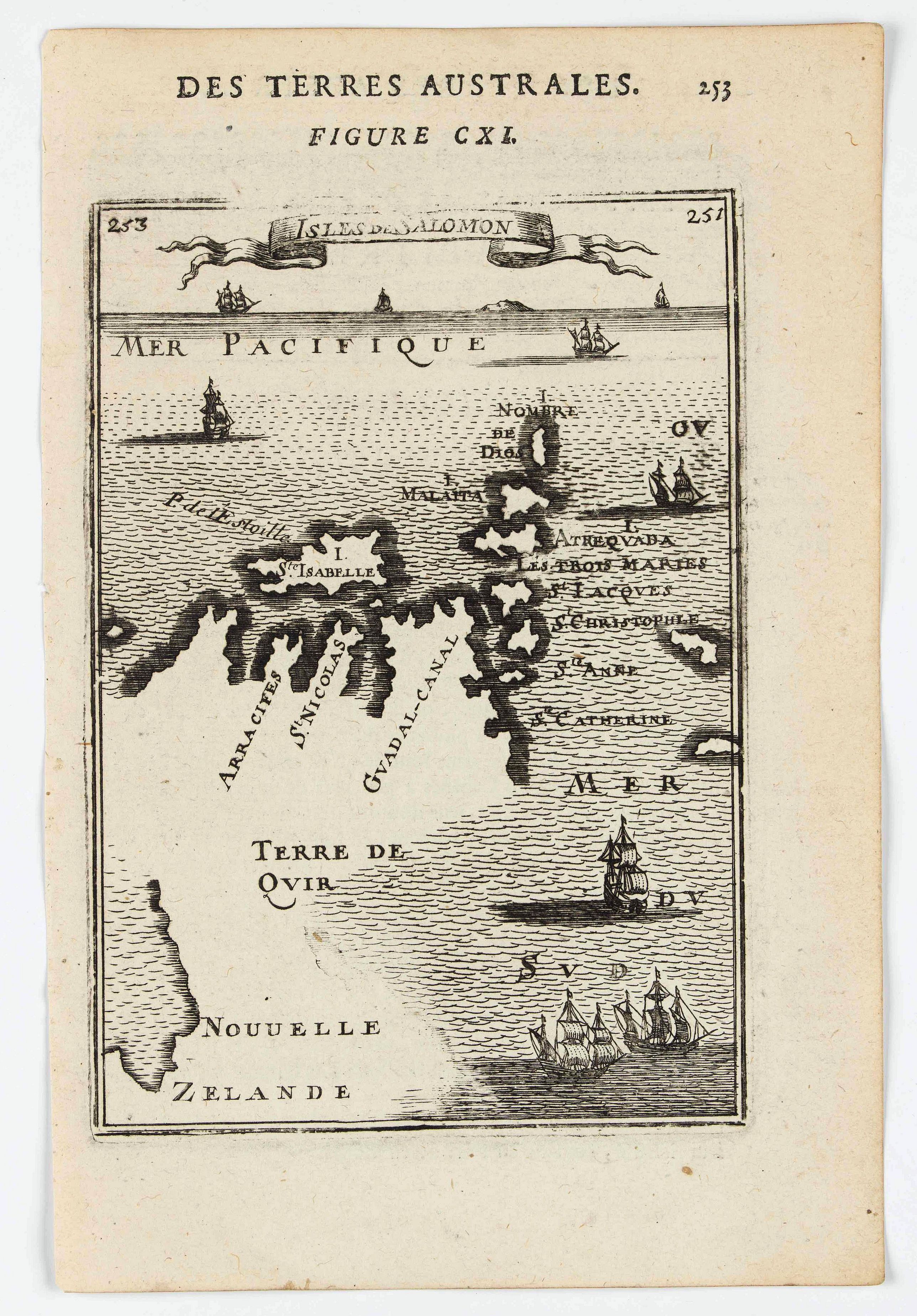 MANESSON MALLET, A., Isles de Salomon., antique map, old maps