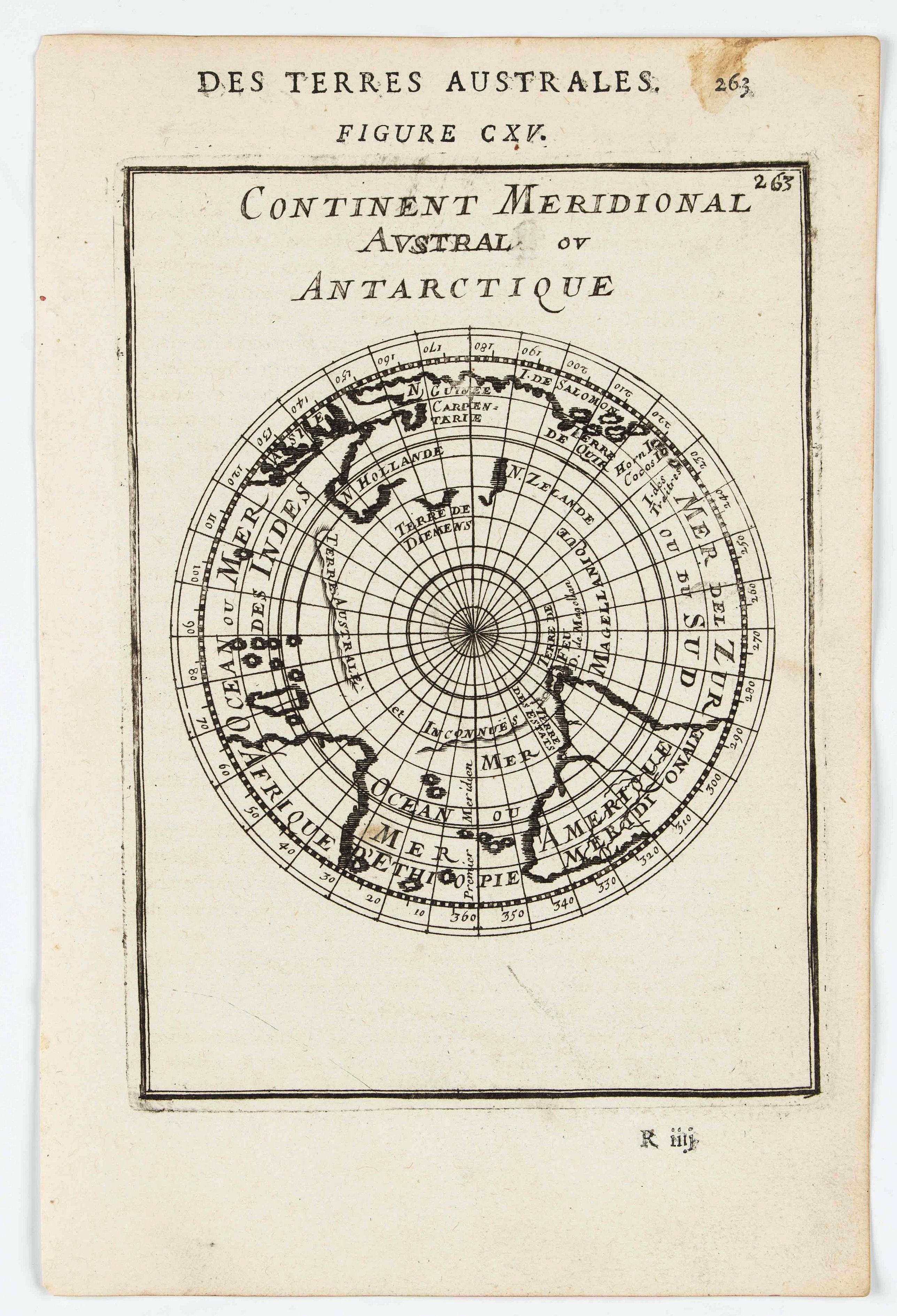 MANESSON MALLET, A., Continent Meridional Austral ou Antartique., antique map, old maps