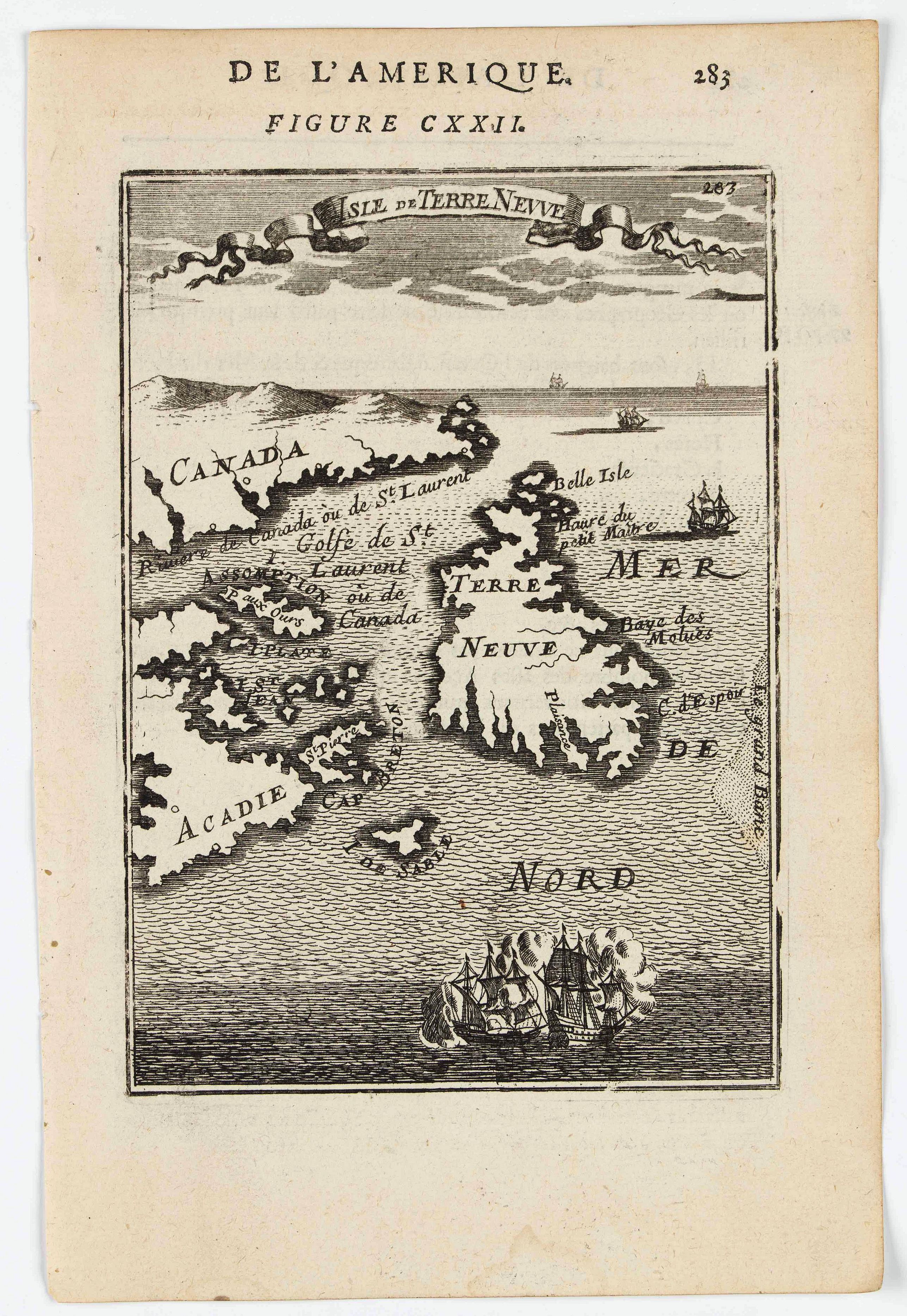 MANESSON MALLET, A., Isle deTerre Neuve., antique map, old maps