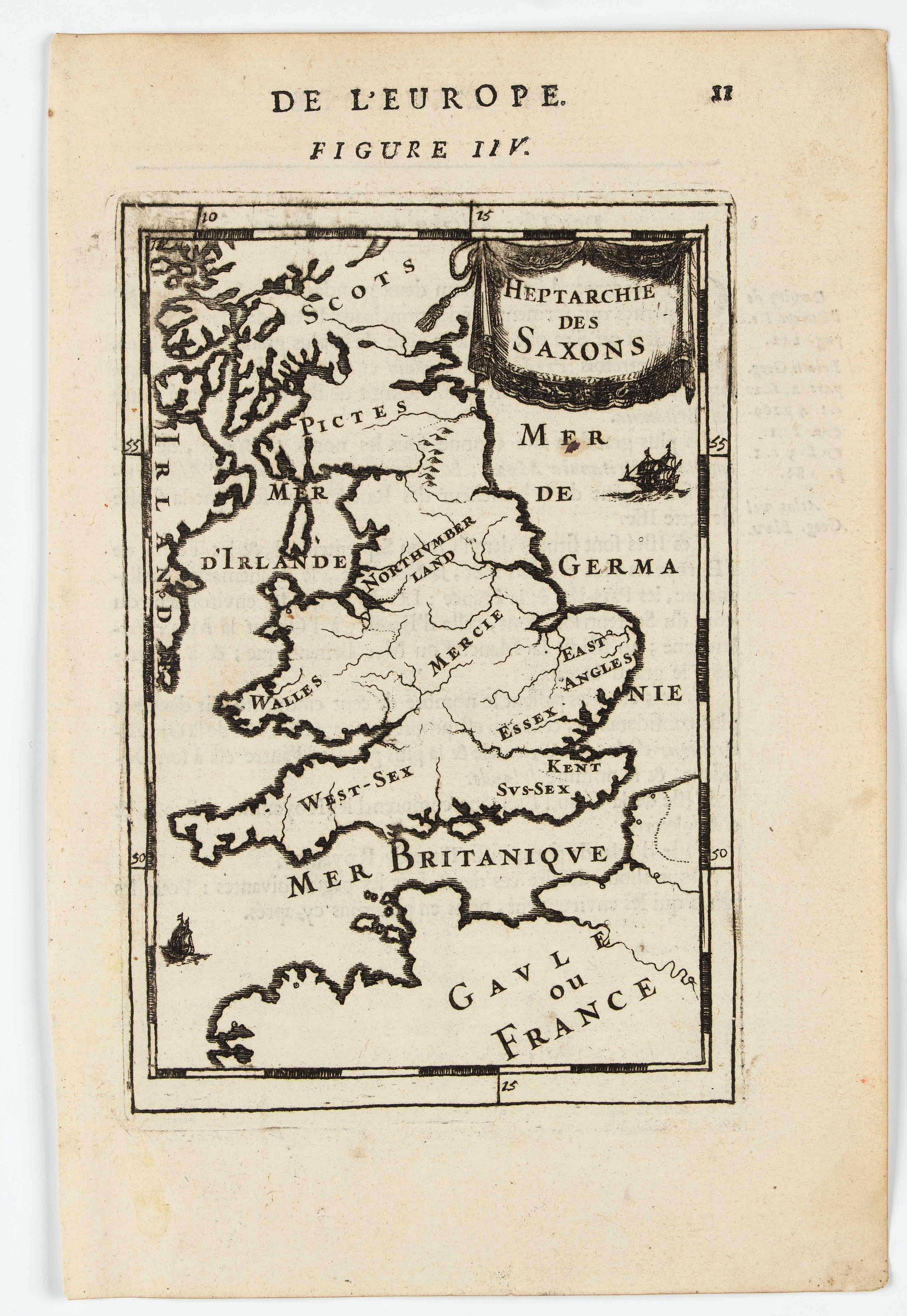 MANESSON MALLET, A., Heptarchie des Saxons., antique map, old maps