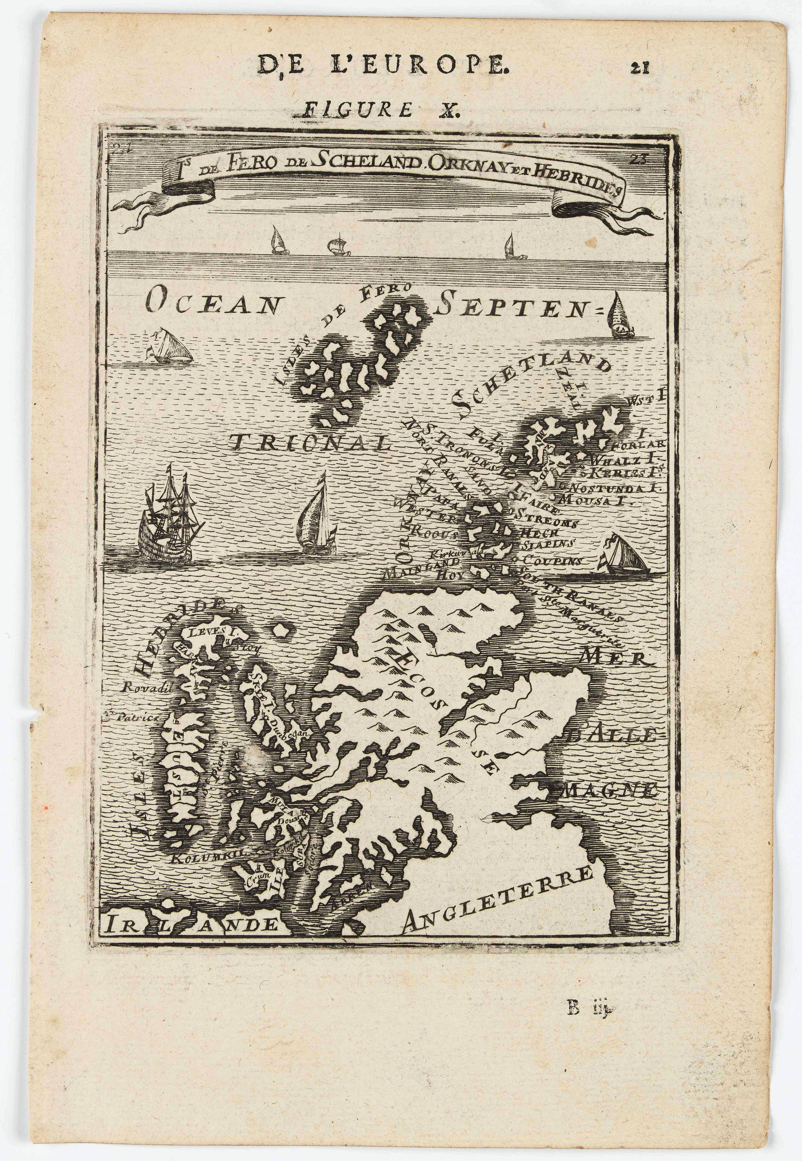 MANESSON MALLET, A., Is. De Fero de Scheland. Orknay et Hebrides., antique map, old maps