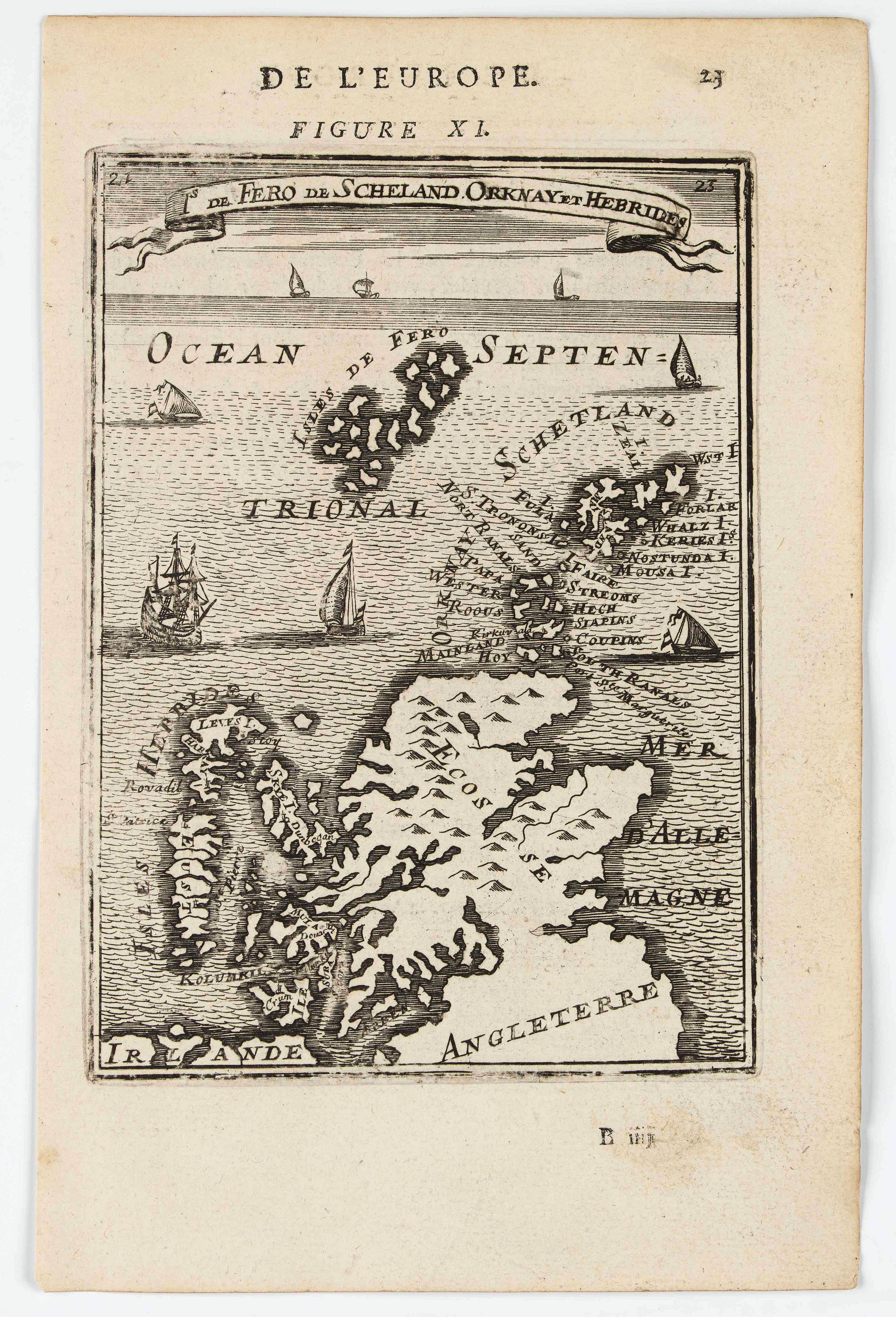MANESSON MALLET, A., Is. De Fero de Scheland. Orknay et Hebrides., antique map, old maps
