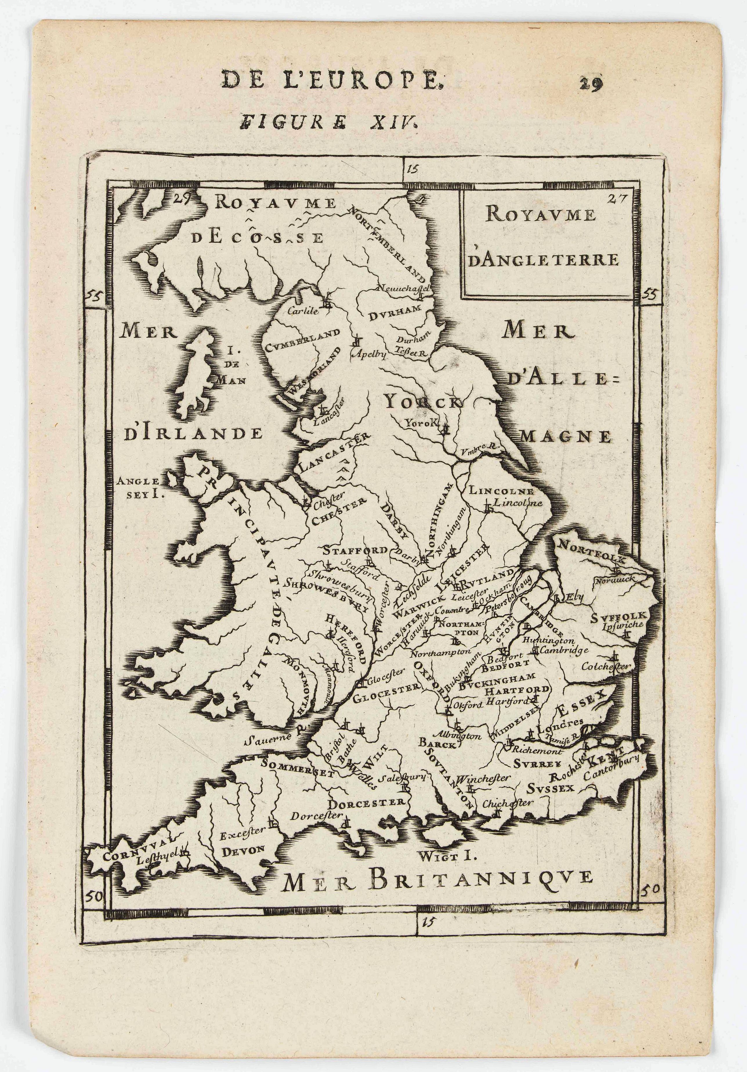 MANESSON MALLET, A., Royaume d'Angleterre., antique map, old maps