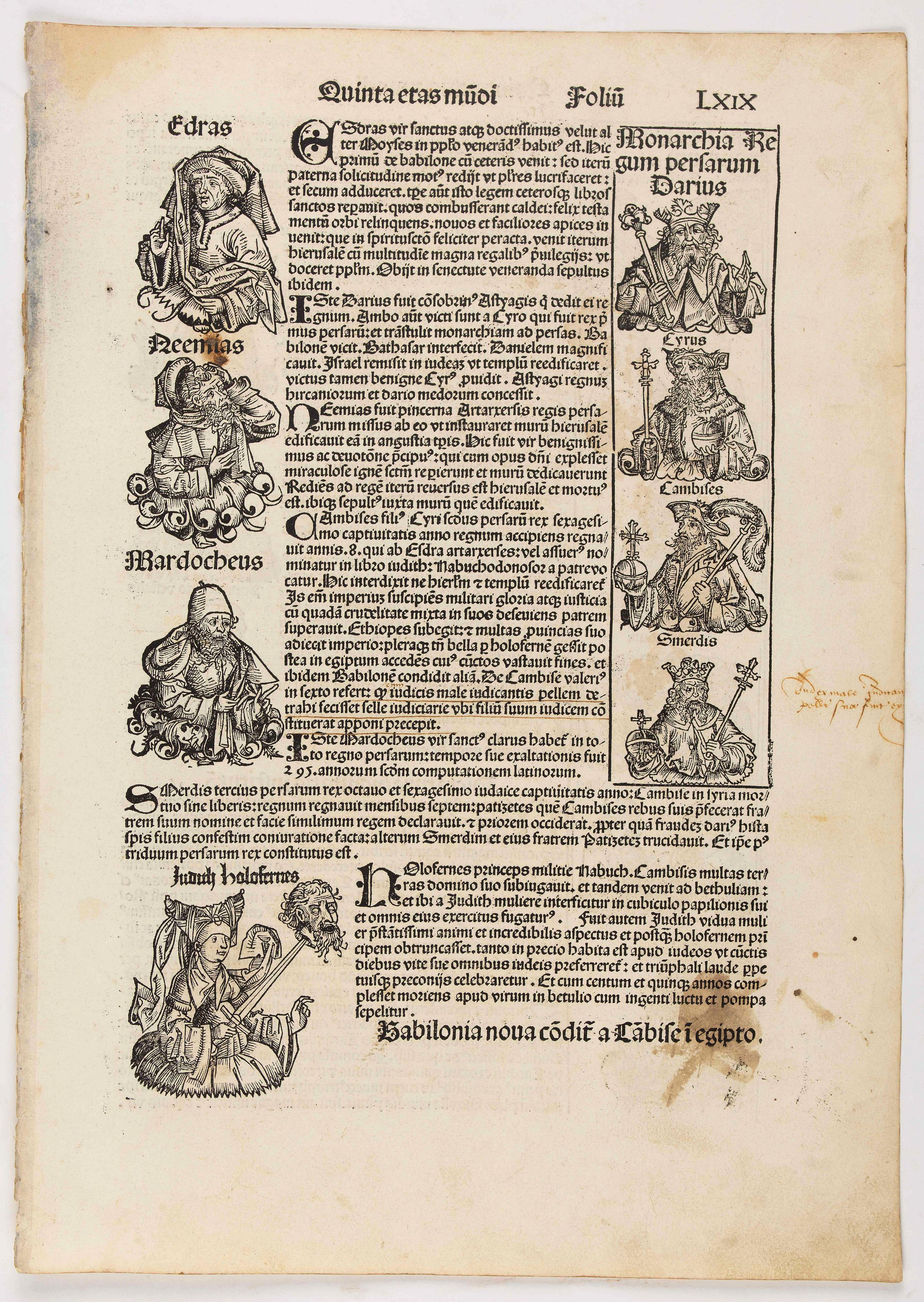 SCHEDEL, H., Quinta Etas Mundi. Folium. LXIX, antique map, old maps