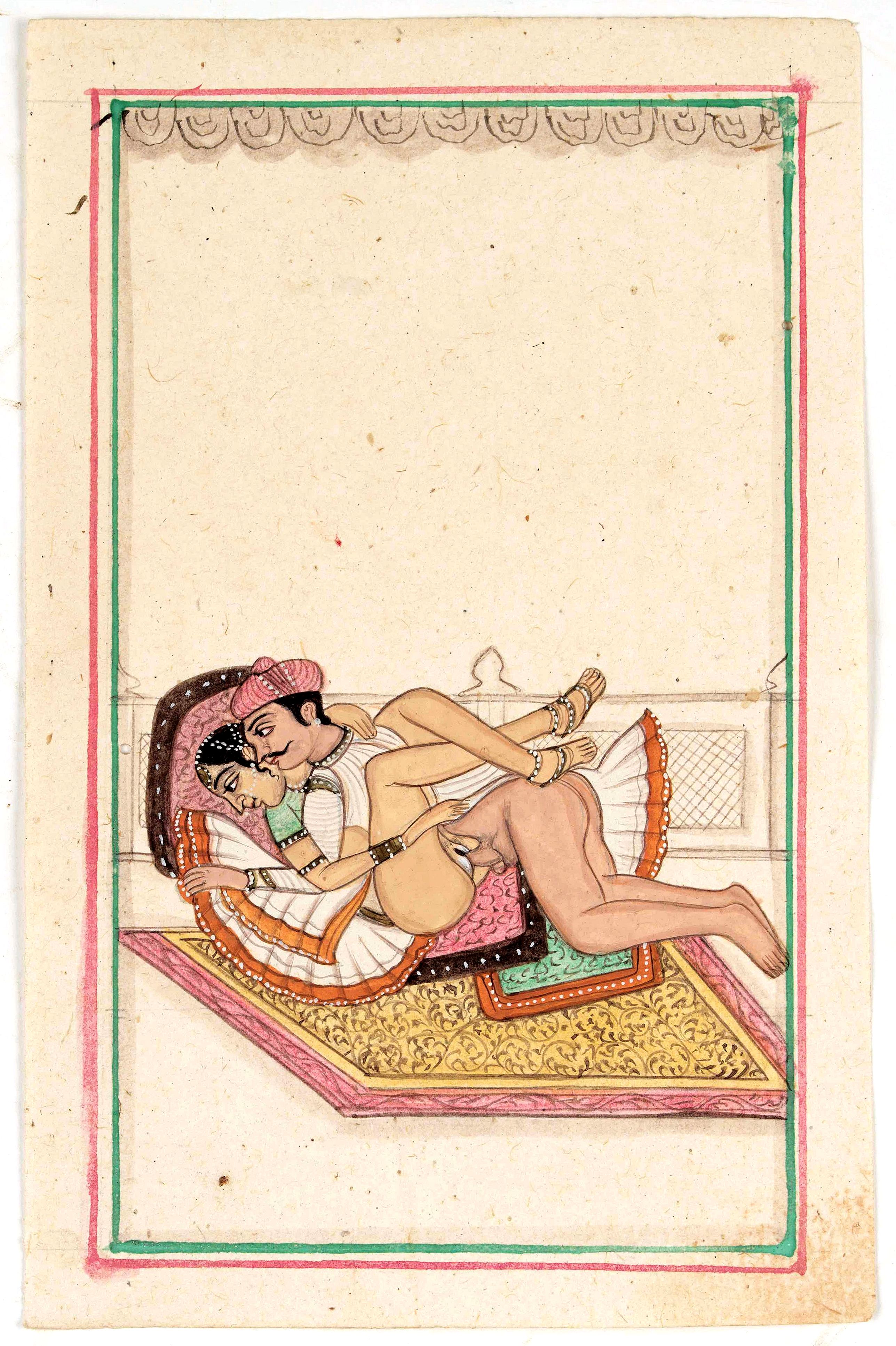 INDIA, Indian erotic painting on paper., antique map, old maps