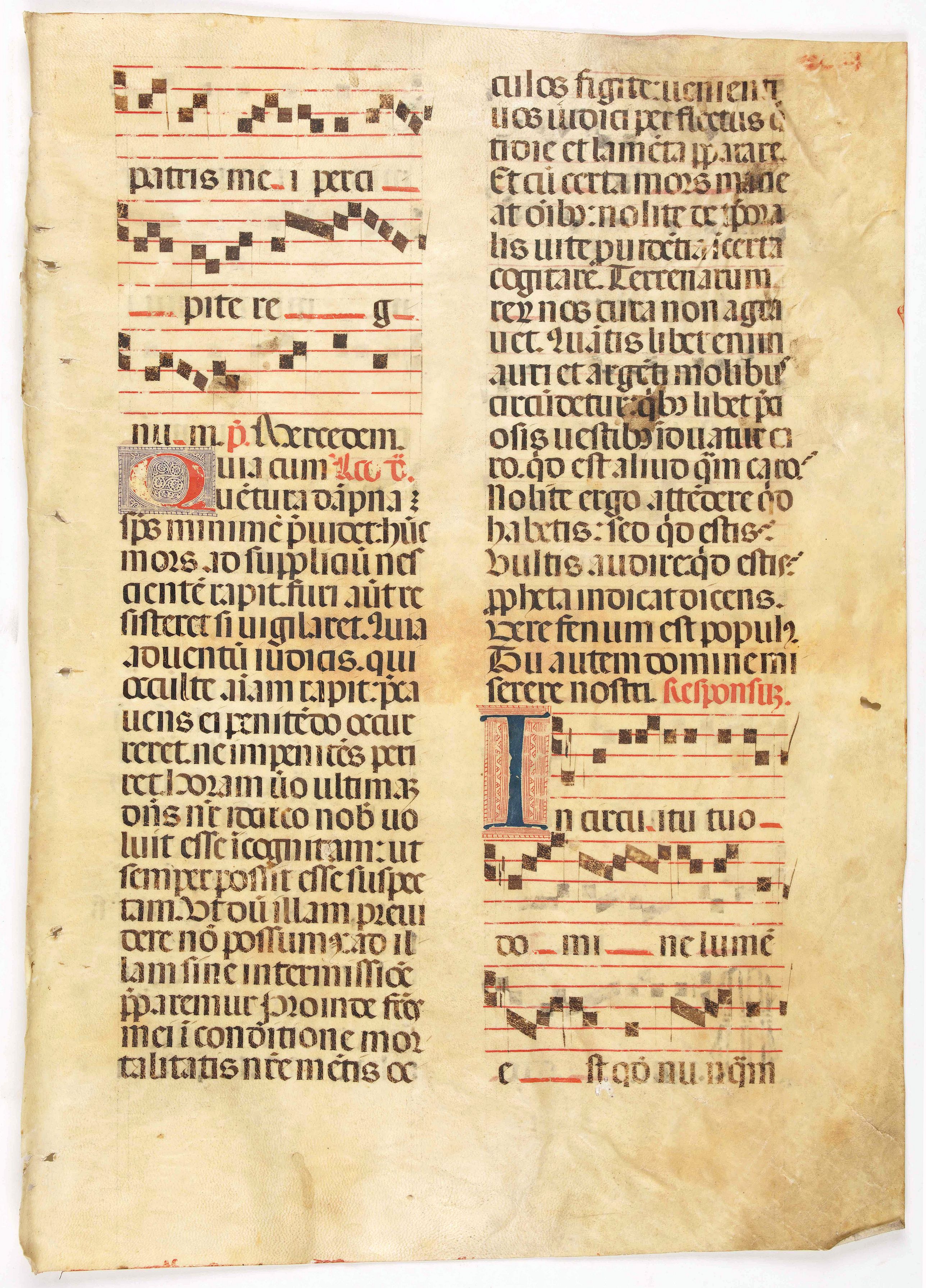 ANTIPHONARIUM., Leaf on vellum from a antiphonary., antique map, old maps