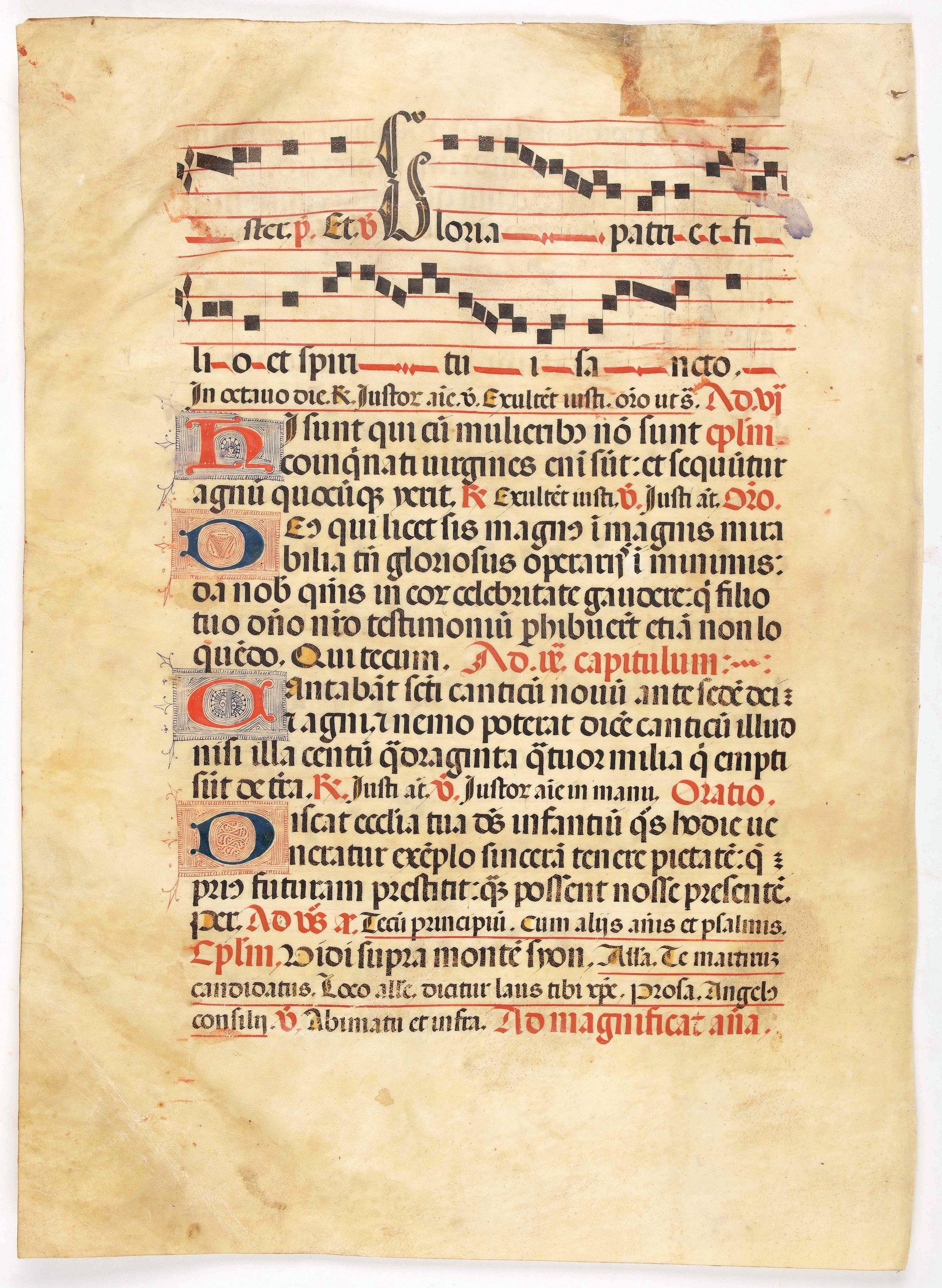 ANTIPHONARIUM., Leaf on vellum from a antiphonary., antique map, old maps