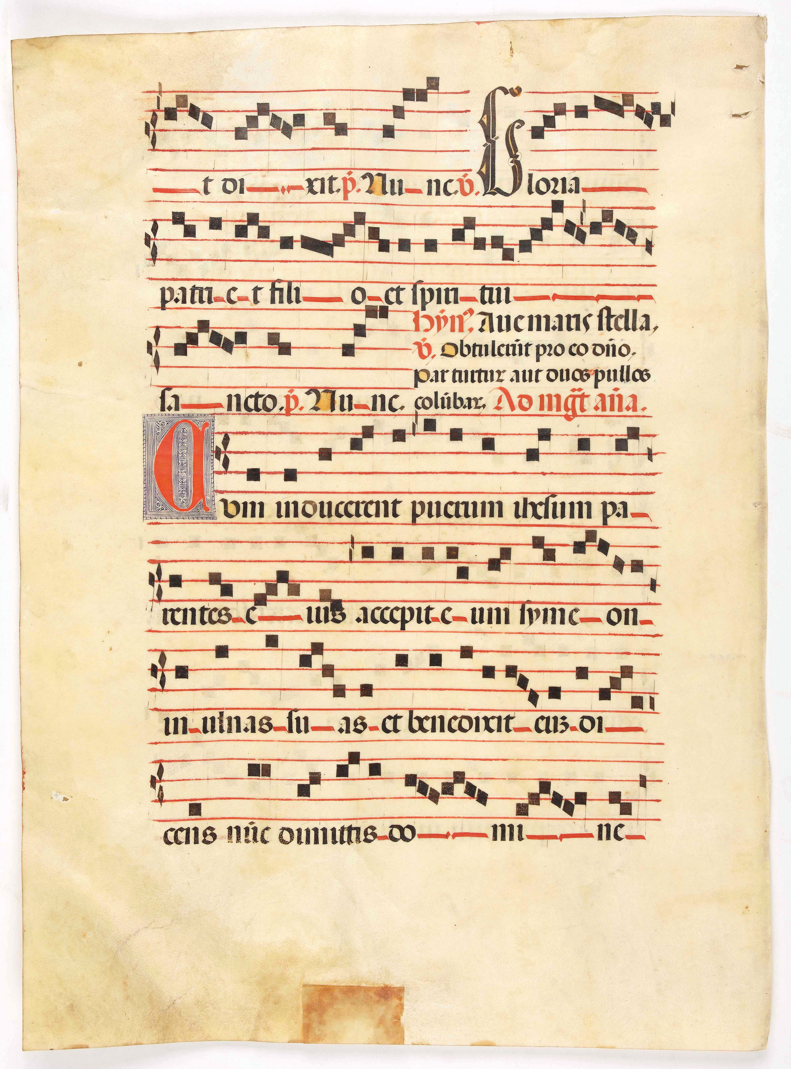 ANTIPHONARIUM., Leaf on vellum from a antiphonary., antique map, old maps