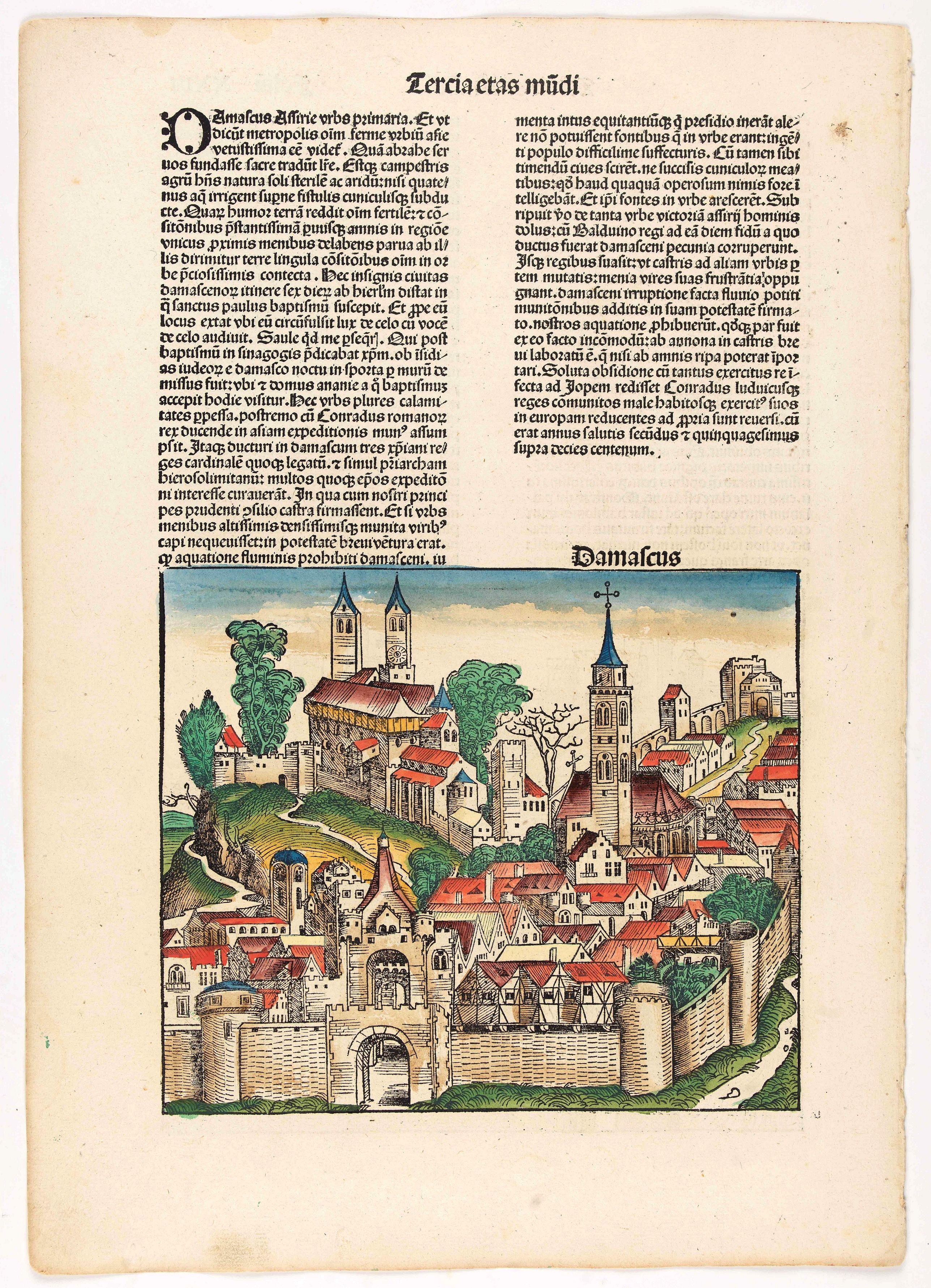 SCHEDEL, H., Tercia Etas Mundi. Foliu XXIII. [Damascus and Trier), antique map, old maps