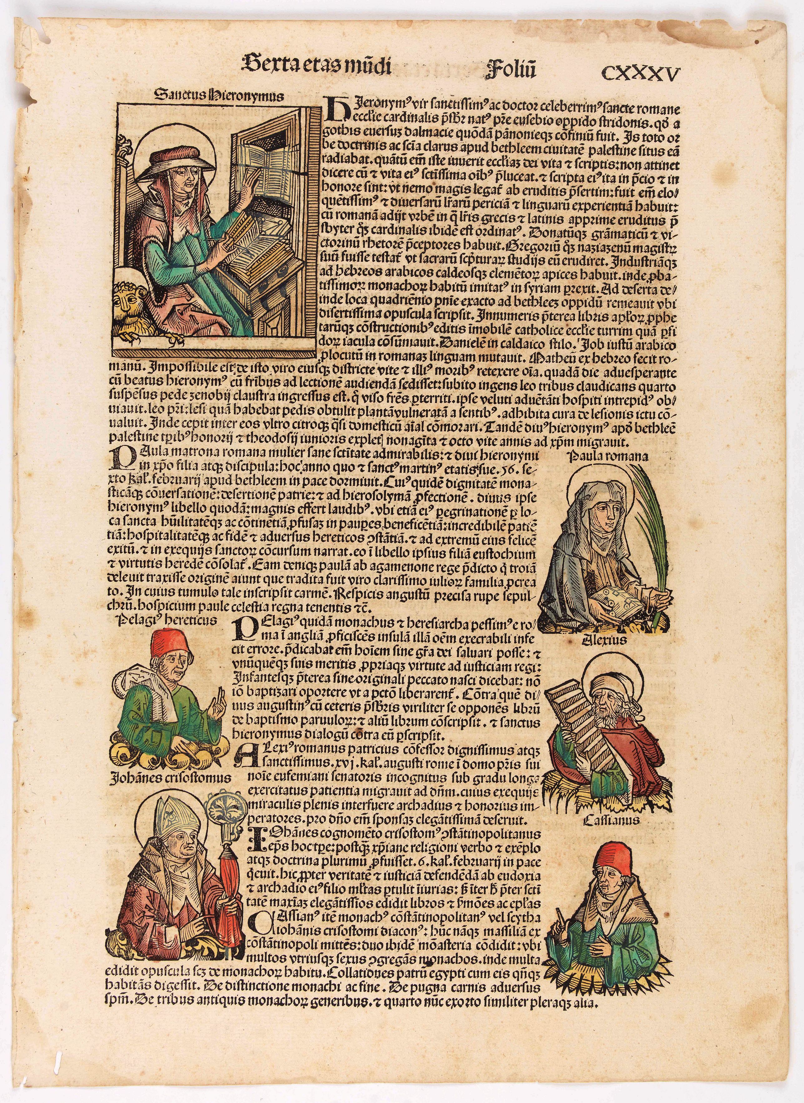 SCHEDEL, H., Terta Etas Mundi. Foliu CXXXV, antique map, old maps