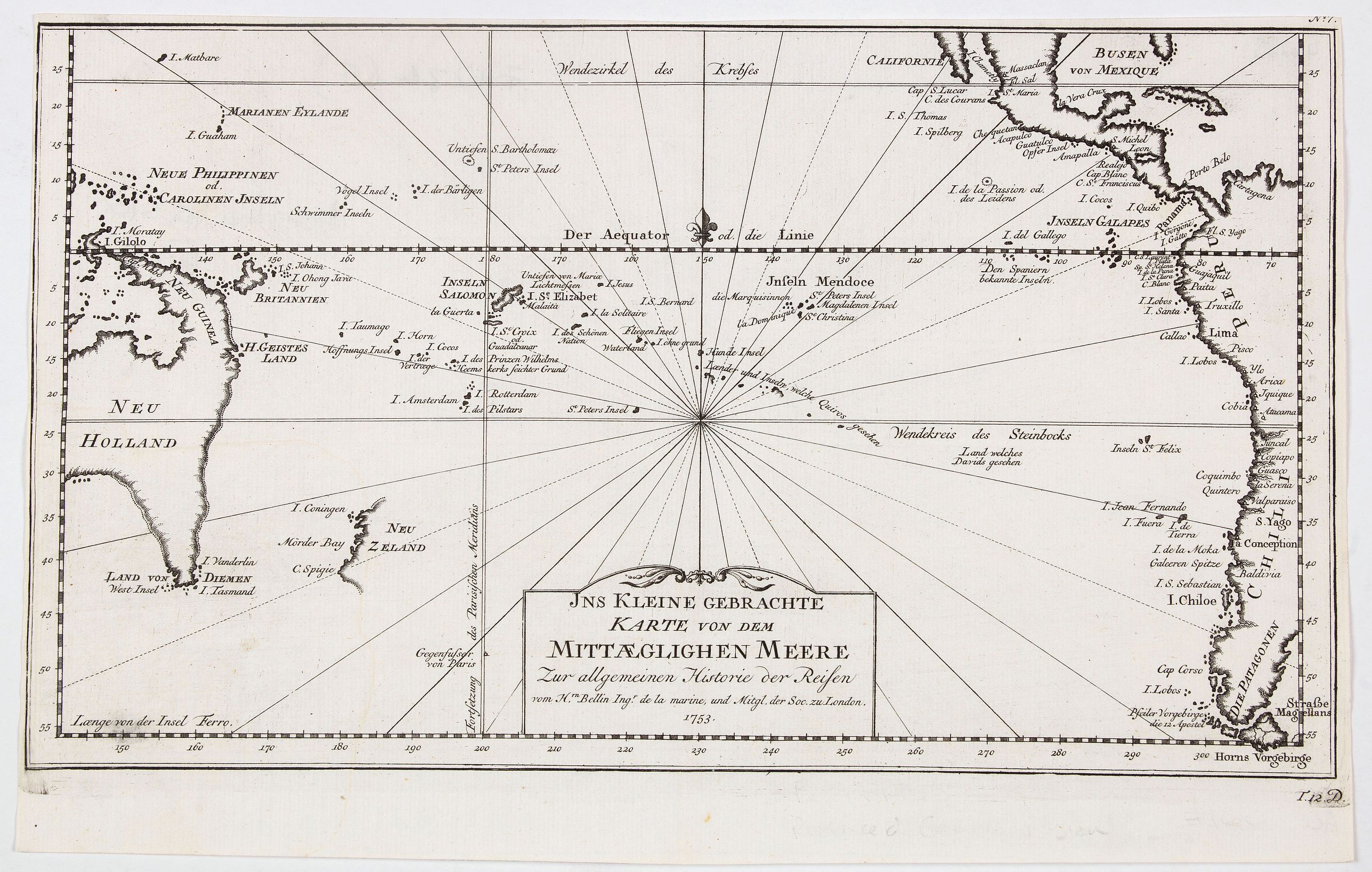 BELLIN, J.N., Ins Kleine gebrachte Karte von dem Mittaeglighen Meere. . ., antique map, old maps
