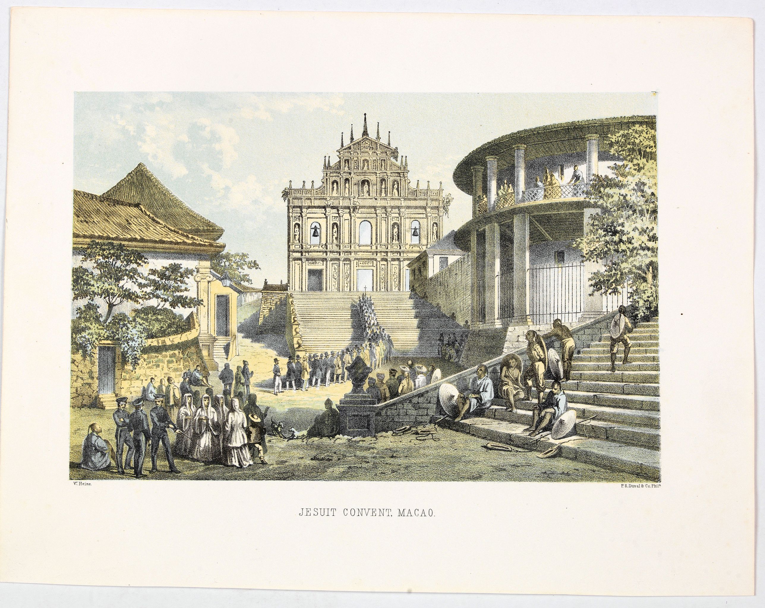 HEINE / DUVAL, Jesuit Convent in Macao., antique map, old maps