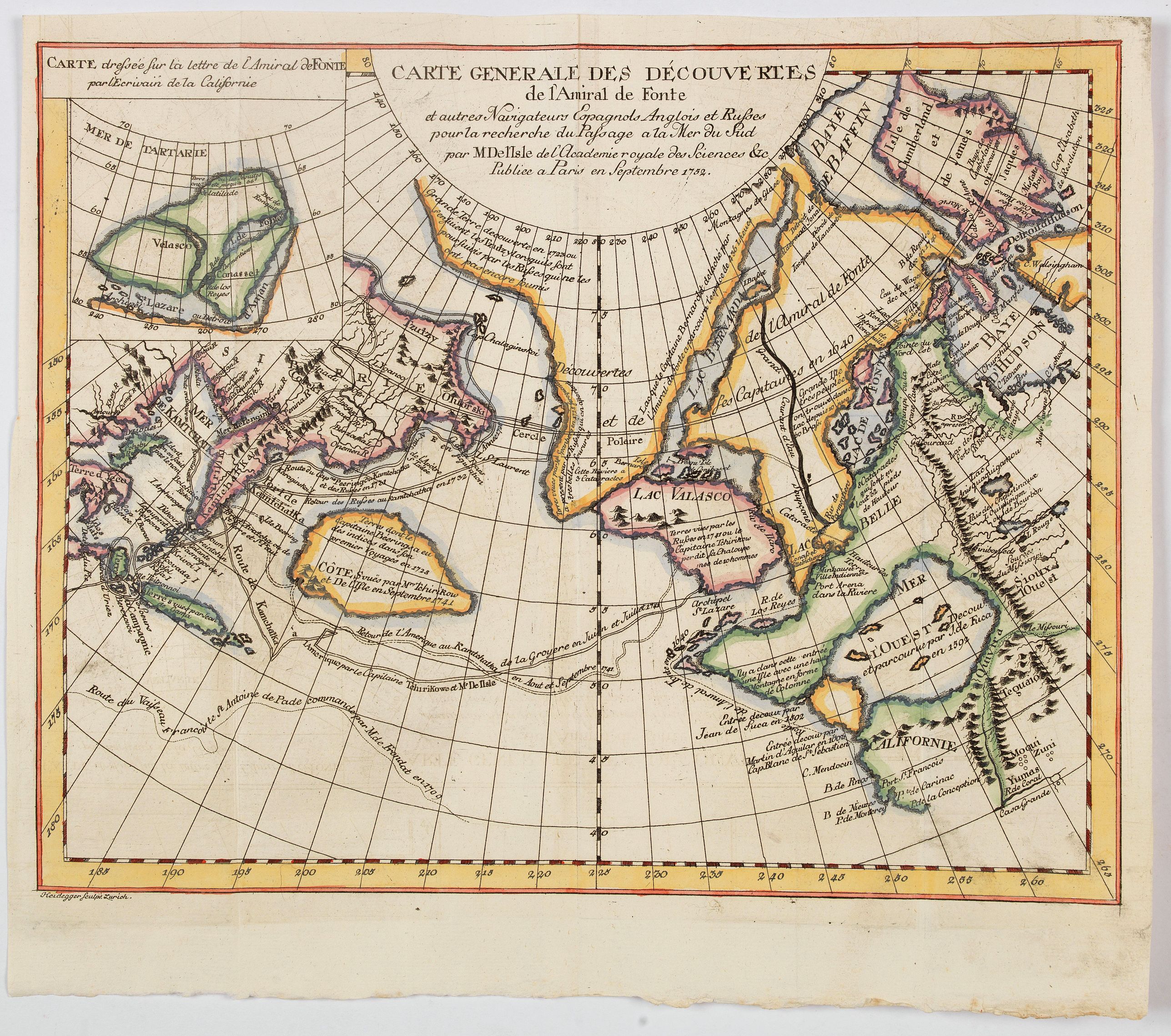 DIDEROT, / DE VAUGONDY., Carte generale des Decouvertes de L'Amiral de Fonte. . ., antique map, old maps