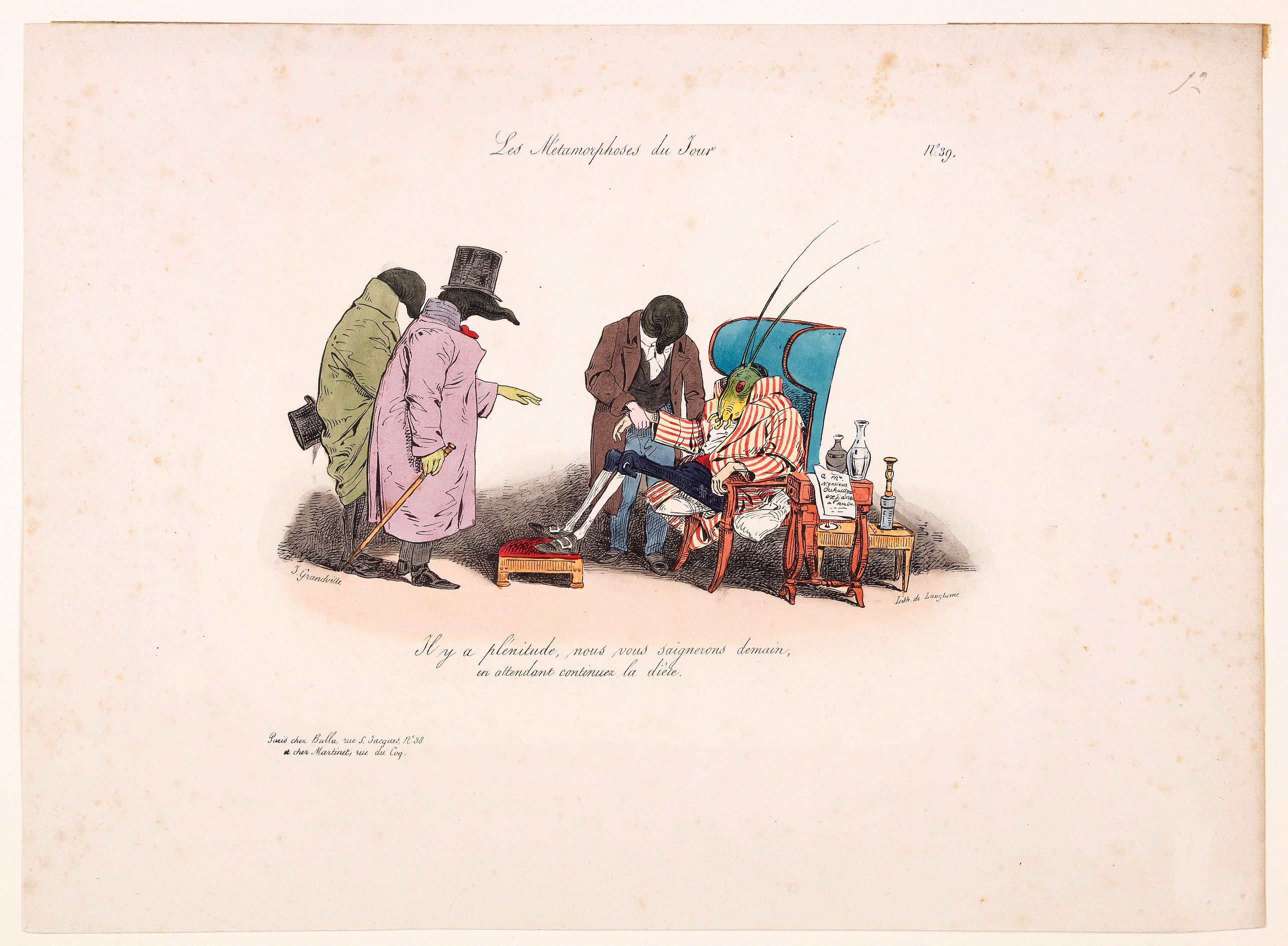 GRANDEVILLE. Jean-Jacques., Les Metamorphoses du Jour. No.39, antique map, old maps