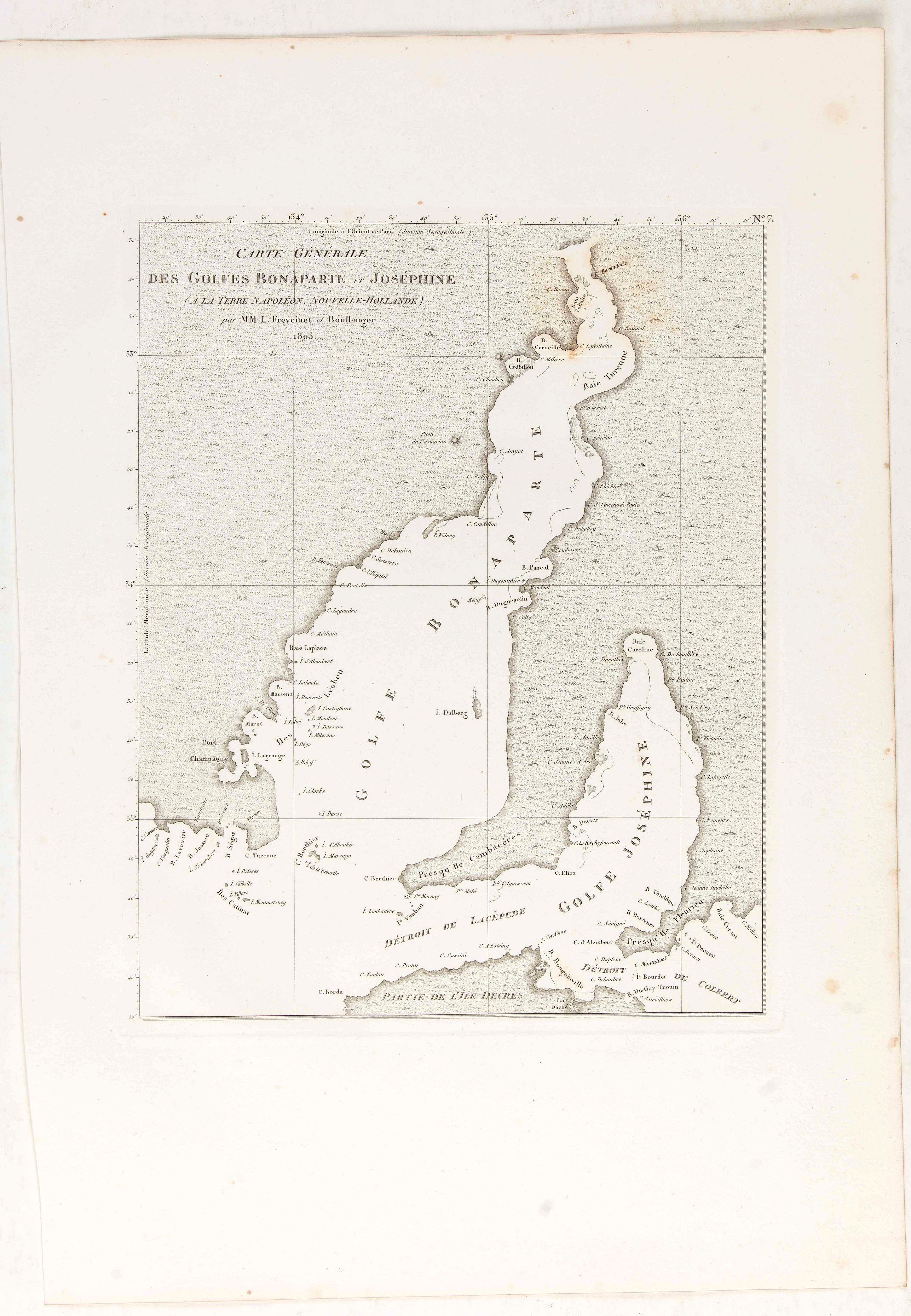 LESUEUR, C-A. / PERON, F., Carte générale des Golfes Bonaparte et Joséphine., antique map, old maps