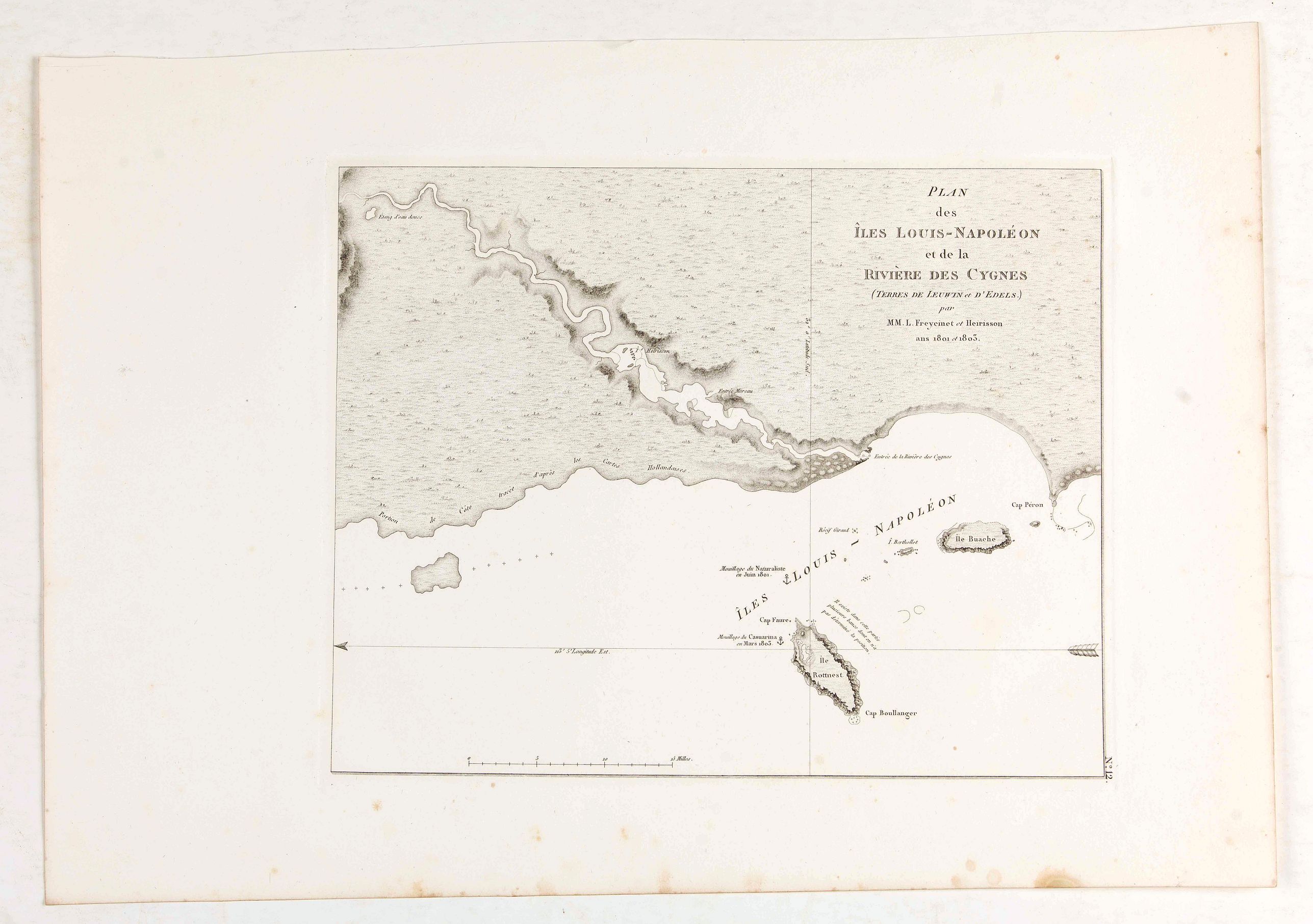 LESUEUR, C-A. / PERON, F., Plan des Iles Louis-Napoléon et de la Rivière des Cygnes., antique map, old maps