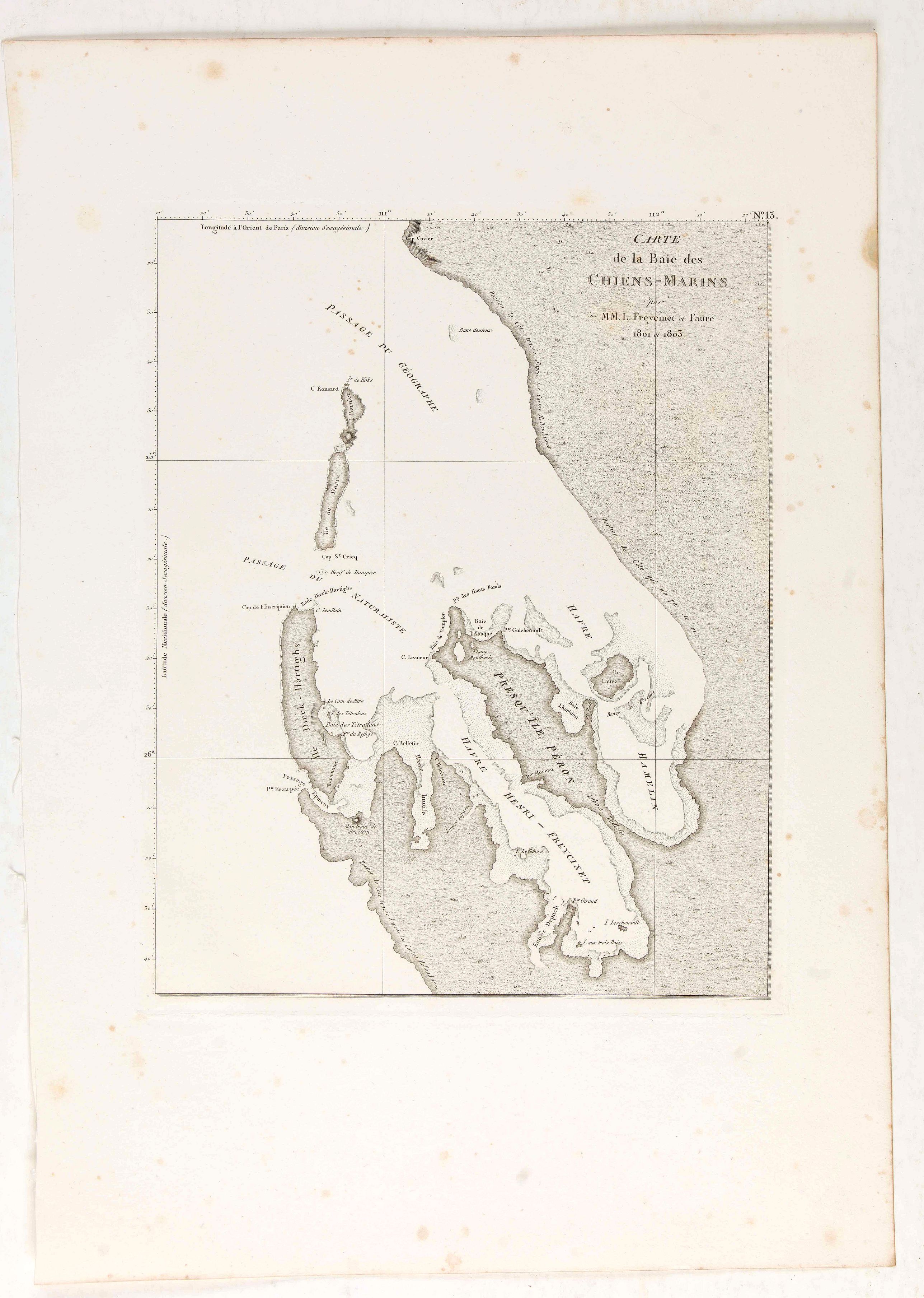 LESUEUR, C-A. / PERON, F., Carte de la Baie des Chiens-Marins. (Shark's Bay), antique map, old maps