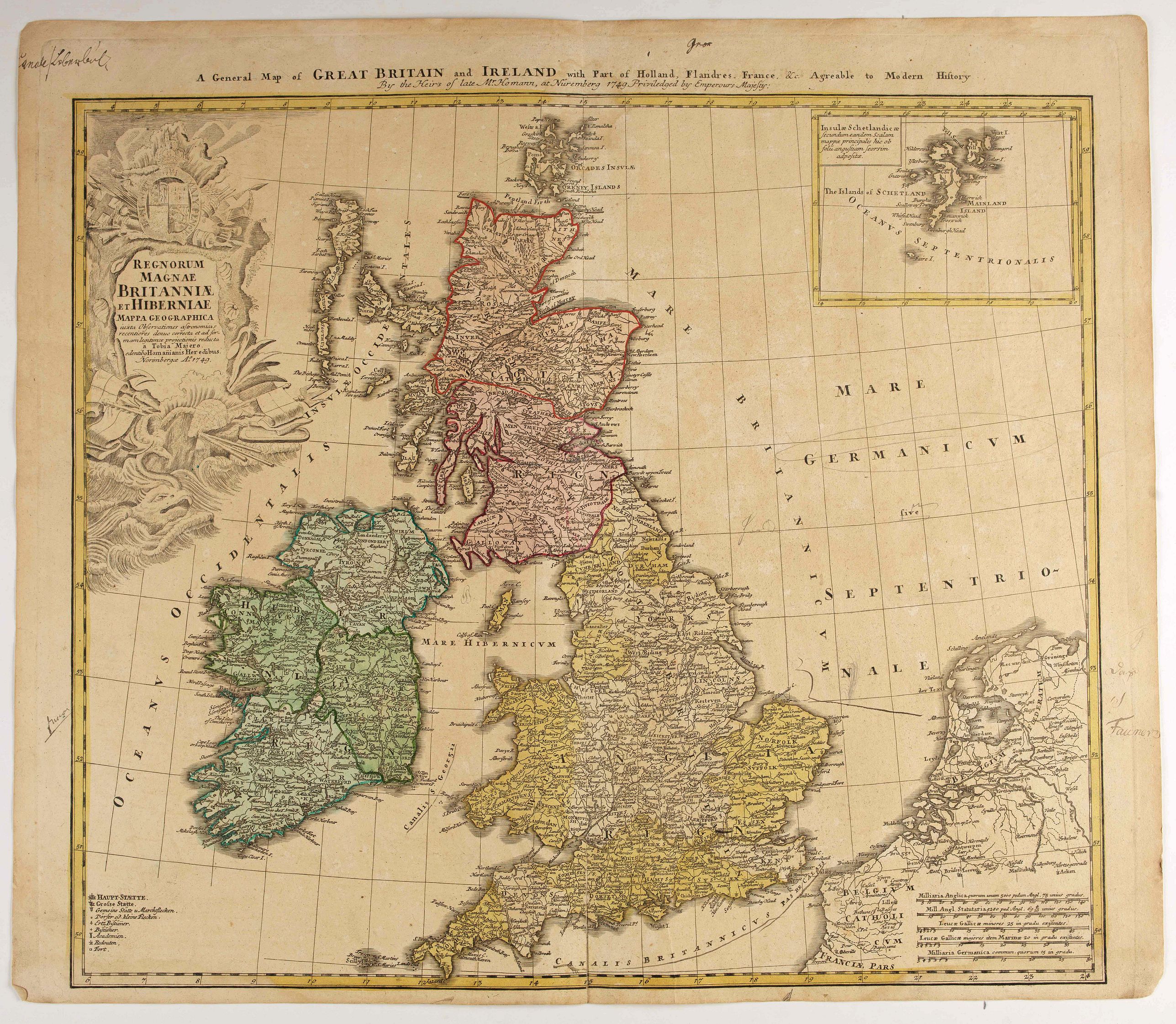 HOMANN HEIRS., Regnorum Magnae Britanniae et Hiberniae., antique map, old maps