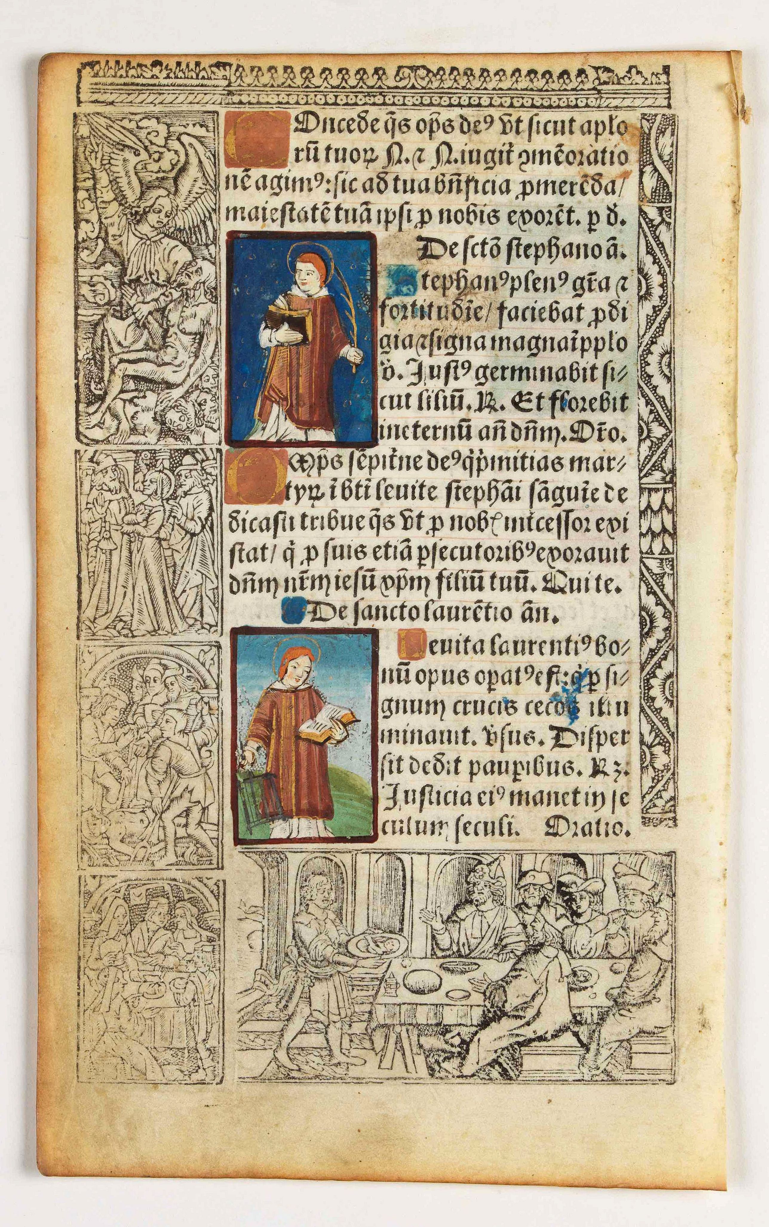 BOOK OF HOURS, Leaf on vellum from a printed Book of Hours., antique map, old maps