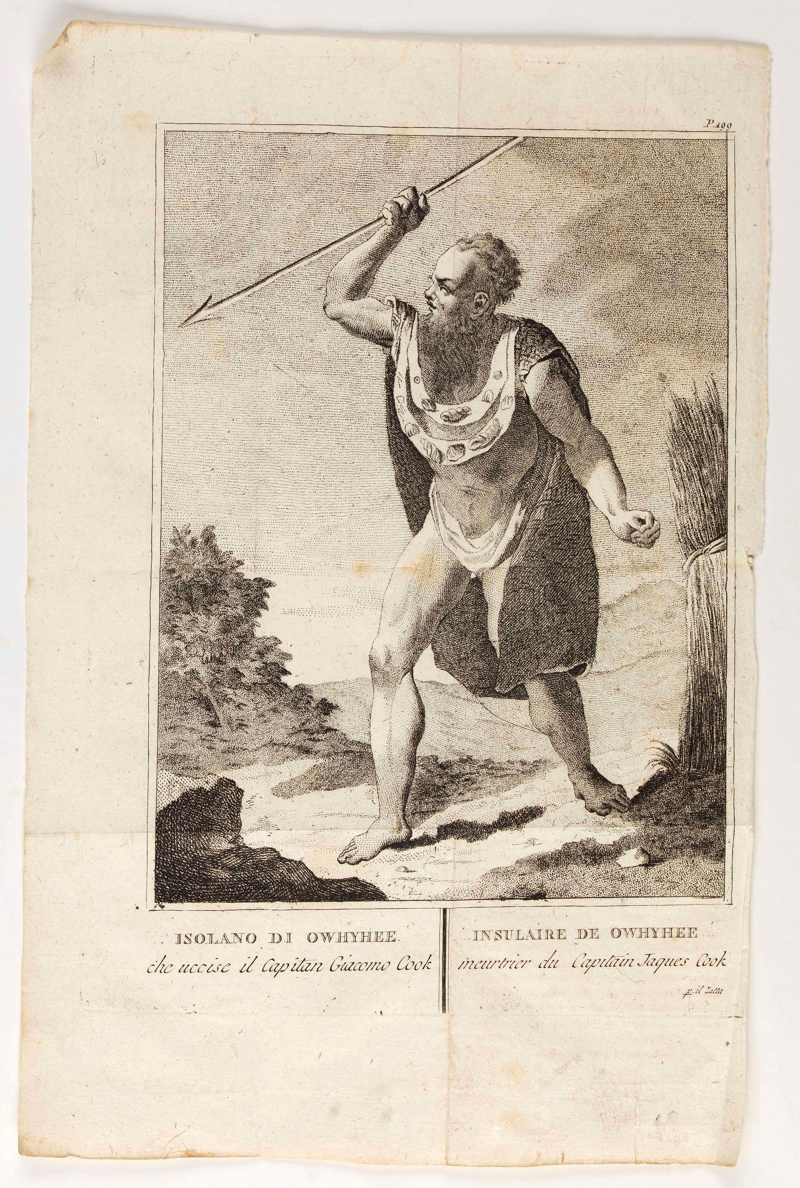 ZATTA, A., Isolano di Owhywhee. . . Insulaire de Owhywhee meurtrier du Capitaine Cook., antique map, old maps