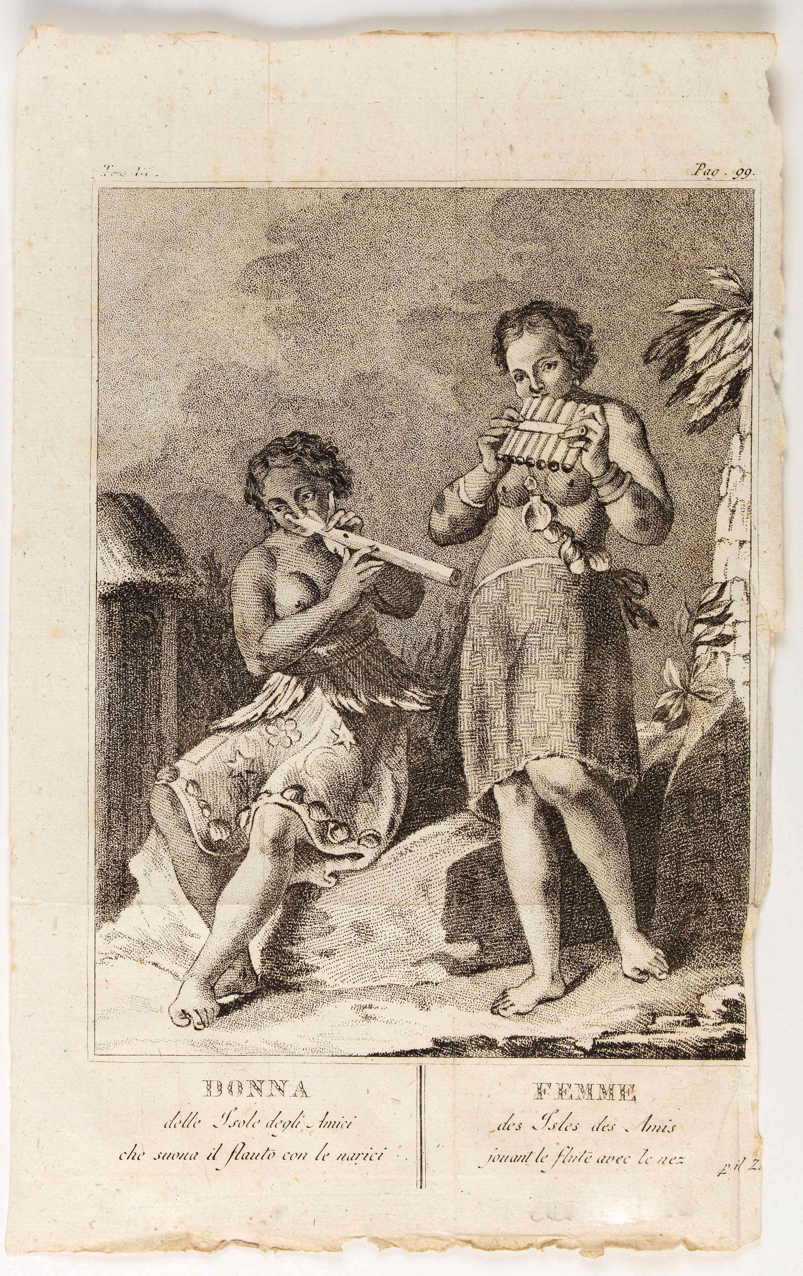 ZATTA, A., Donna - Femme des Isles des Amis jouant la flutte avec le nez., antique map, old maps