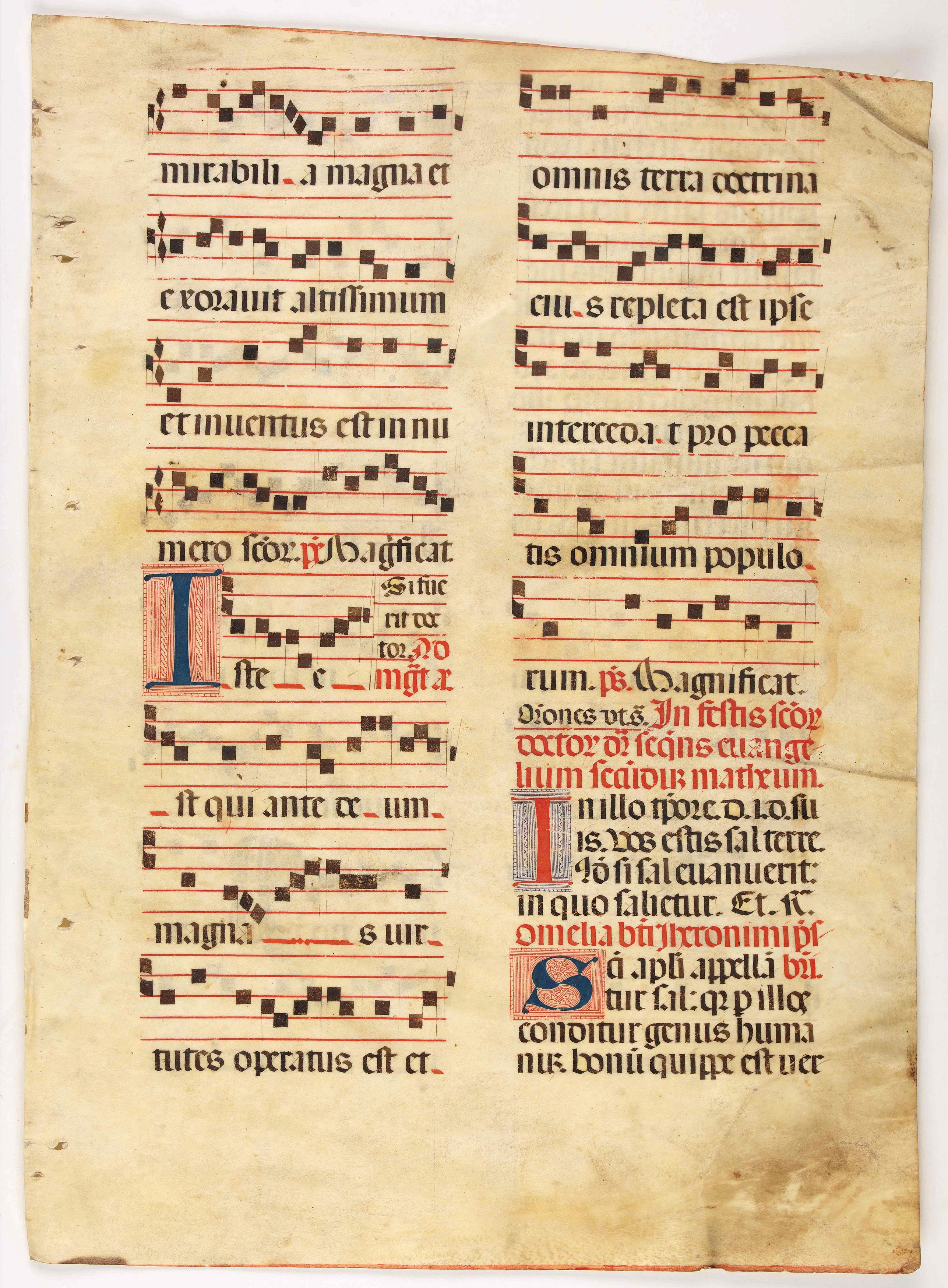 ANTIPHONARIUM., Leaf on vellum from a antiphonary., antique map, old maps