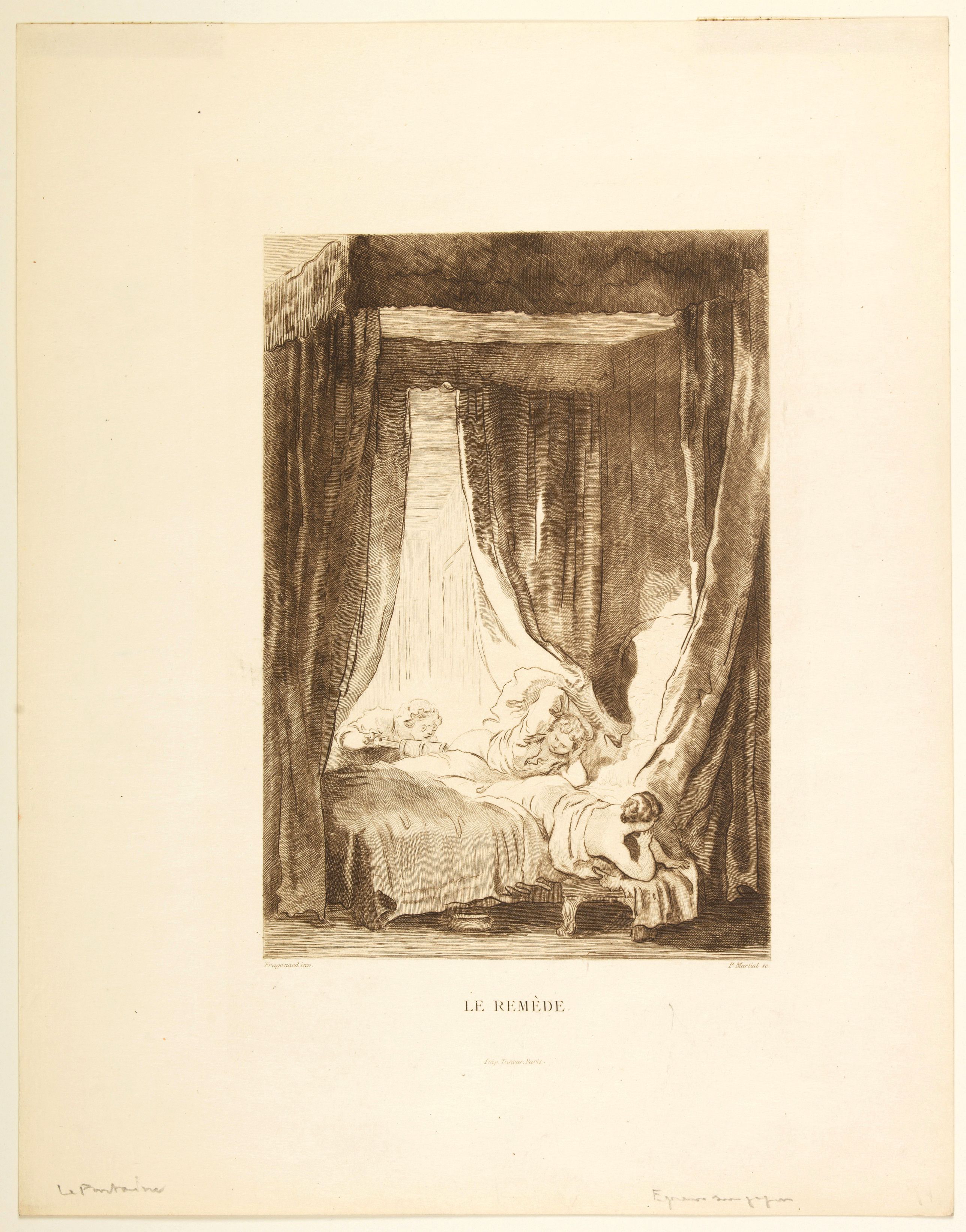 FONTAINE / FRAGONARD., Le Remede., antique map, old maps