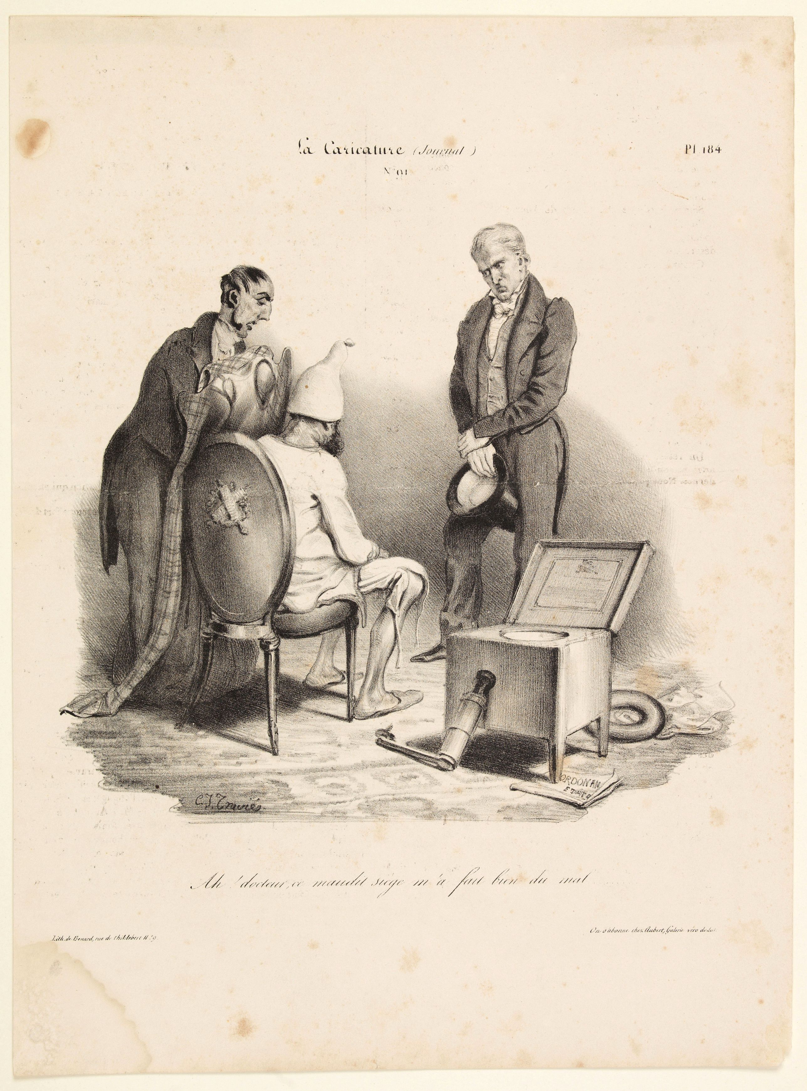 TRAVIER, C.J., La Caricature (Journal) Ah! docteur, ce maudit siege m'a fait bien du mal., antique map, old maps