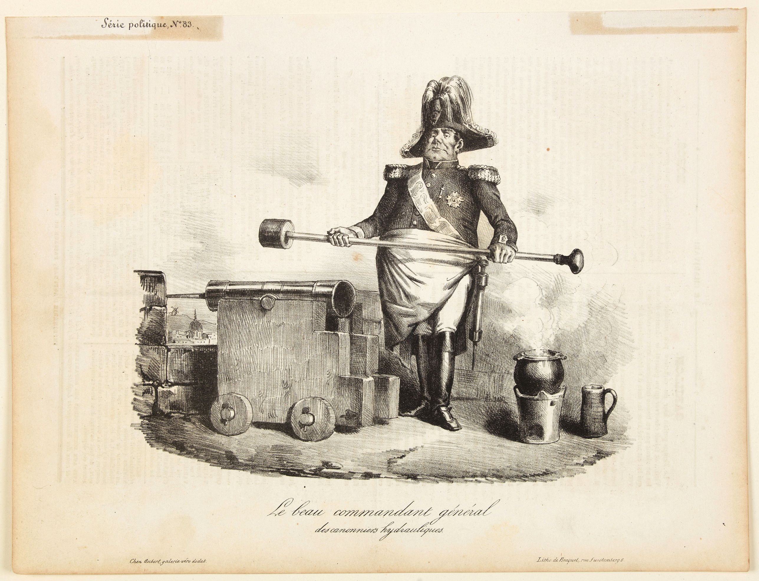 BECQUET., Le beau commandant general des cannonniers hydrauliques., antique map, old maps