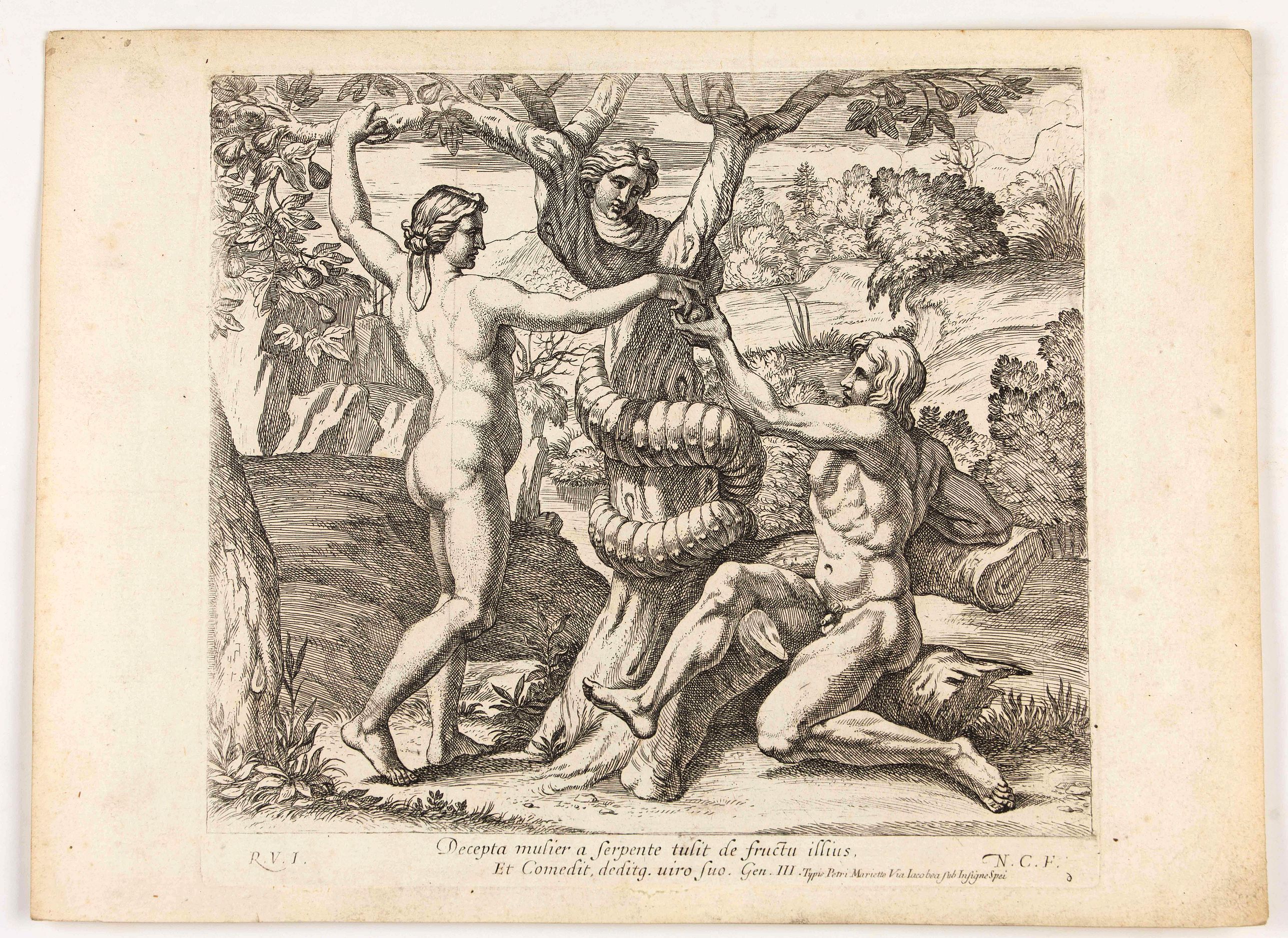 CHAPRON, N., Decepta Mulier a serpente tulit de fructu illius, et comedit, deditg.uiro suo . . . (Plate 6), antique map, old maps