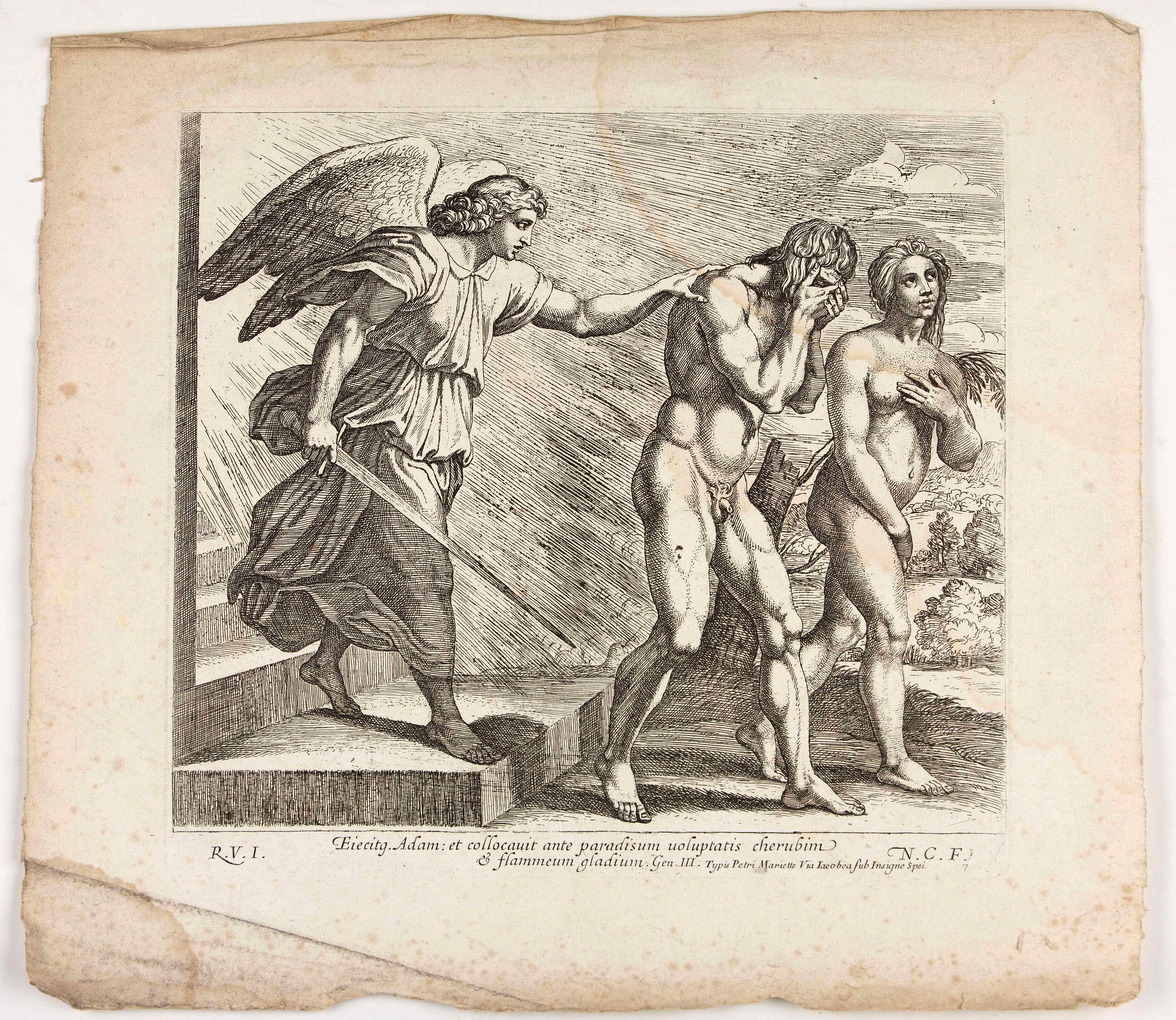 CHAPRON, N., Eiecitg Adam et collocauitante paradisium uouptatis cherubim . . . (Plate 7), antique map, old maps